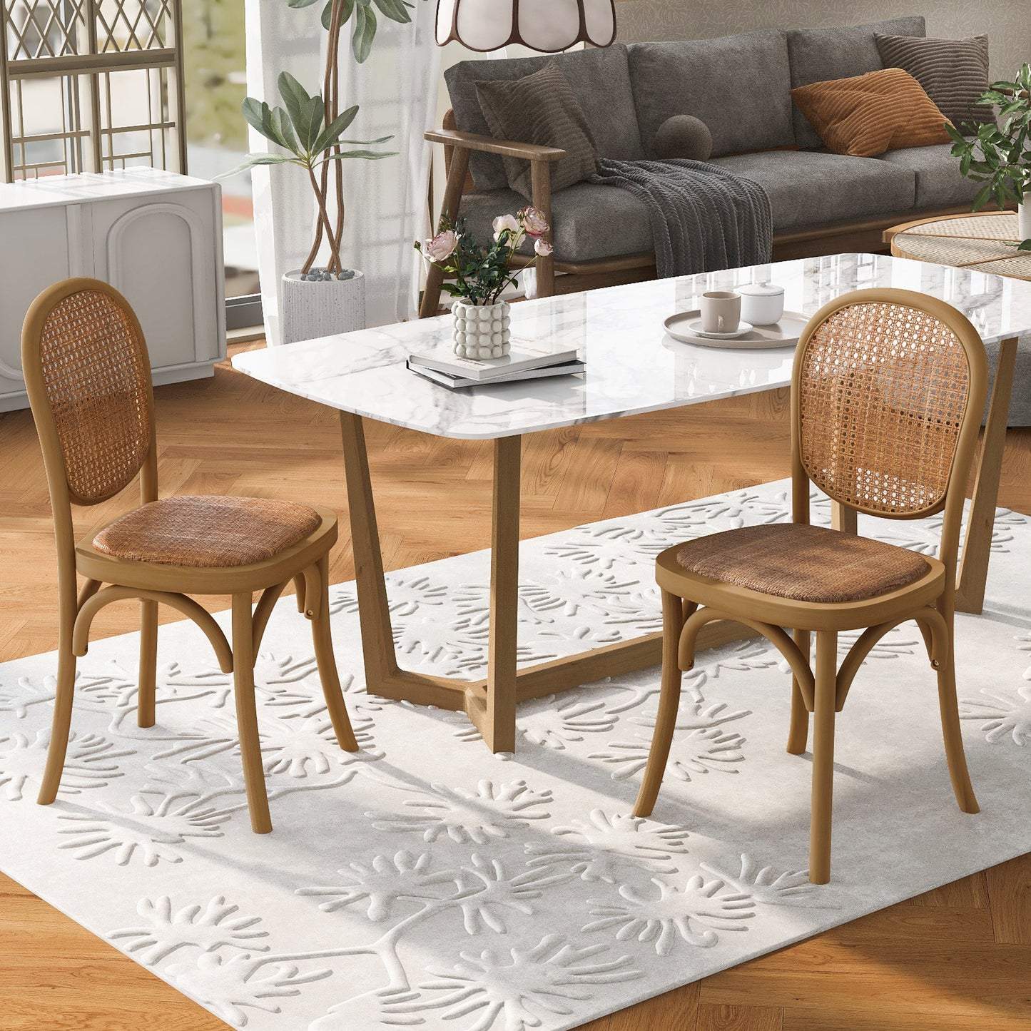 Qyros Dining Chair with Round Backrest and Curved Legs, Set of 2
