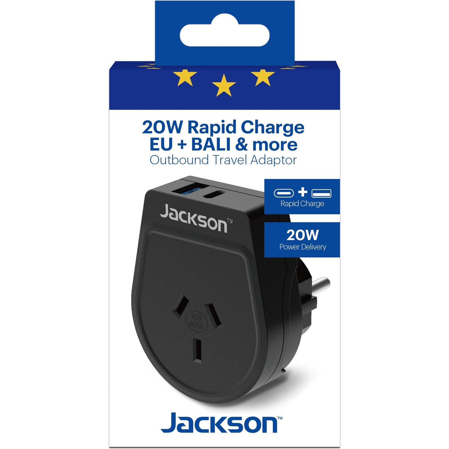 Jackson Outbound 20W Travel Adapter Europe with USB-A/C