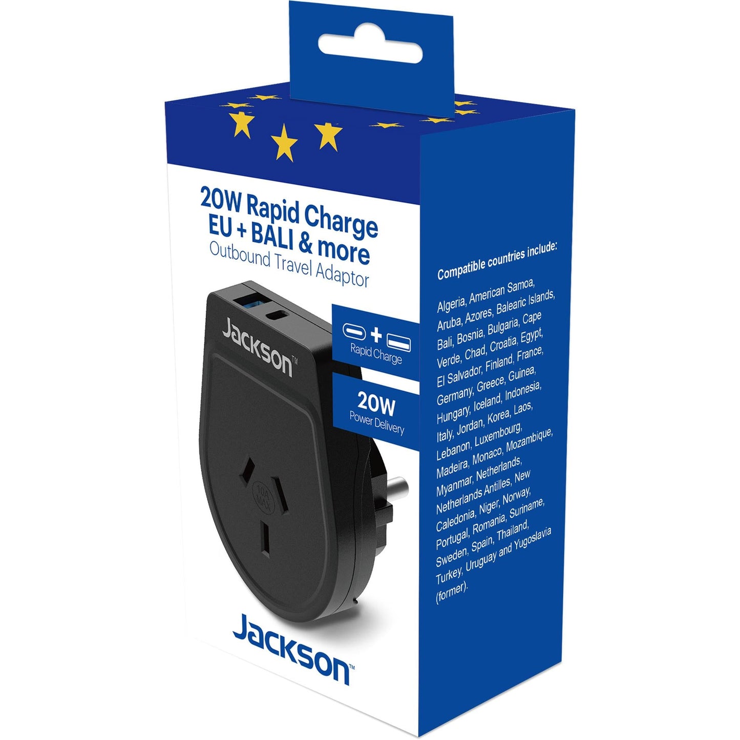 Jackson Outbound 20W Travel Adapter Europe with USB-A/C