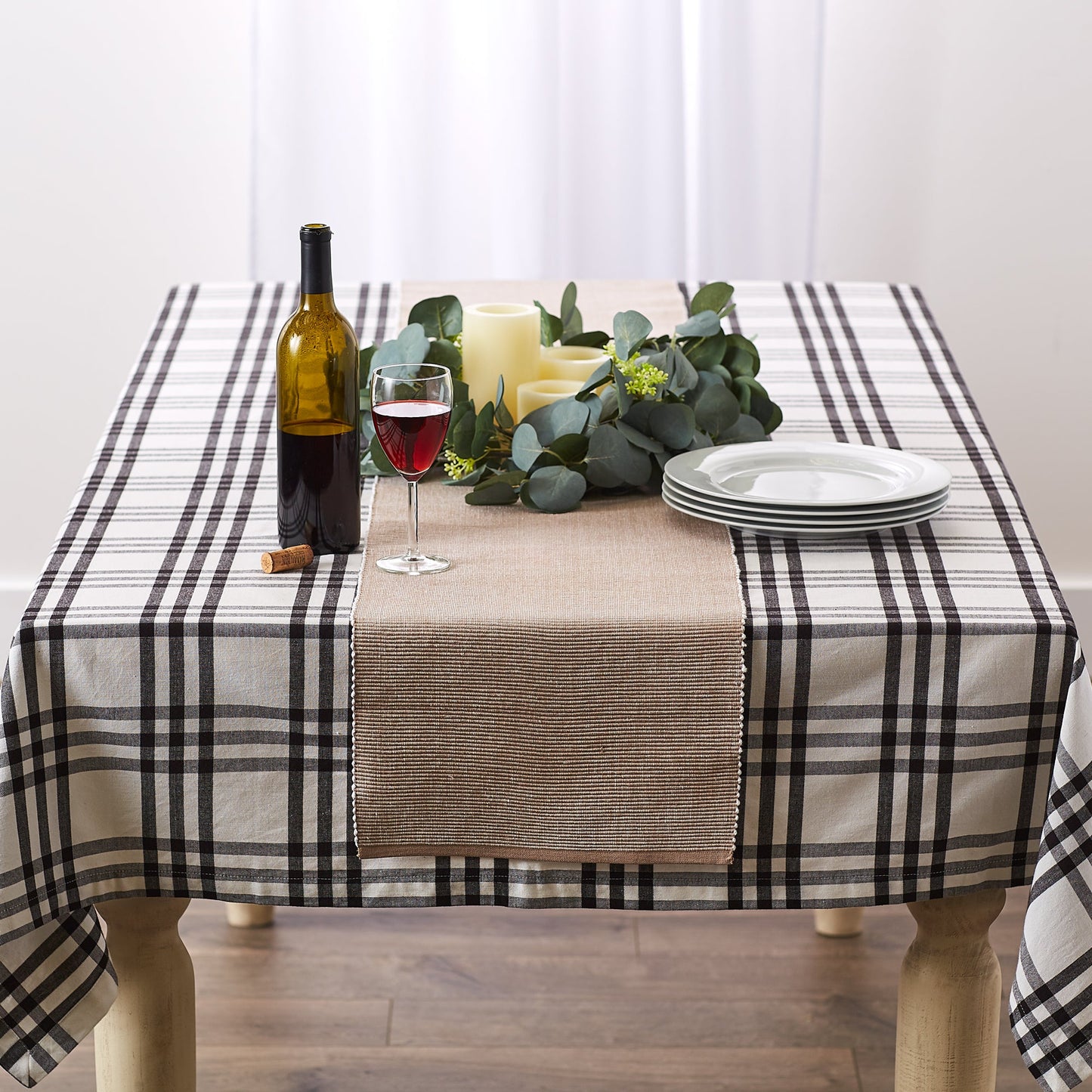 Stone/White 2-Tone Ribbed Table Runner 13X72