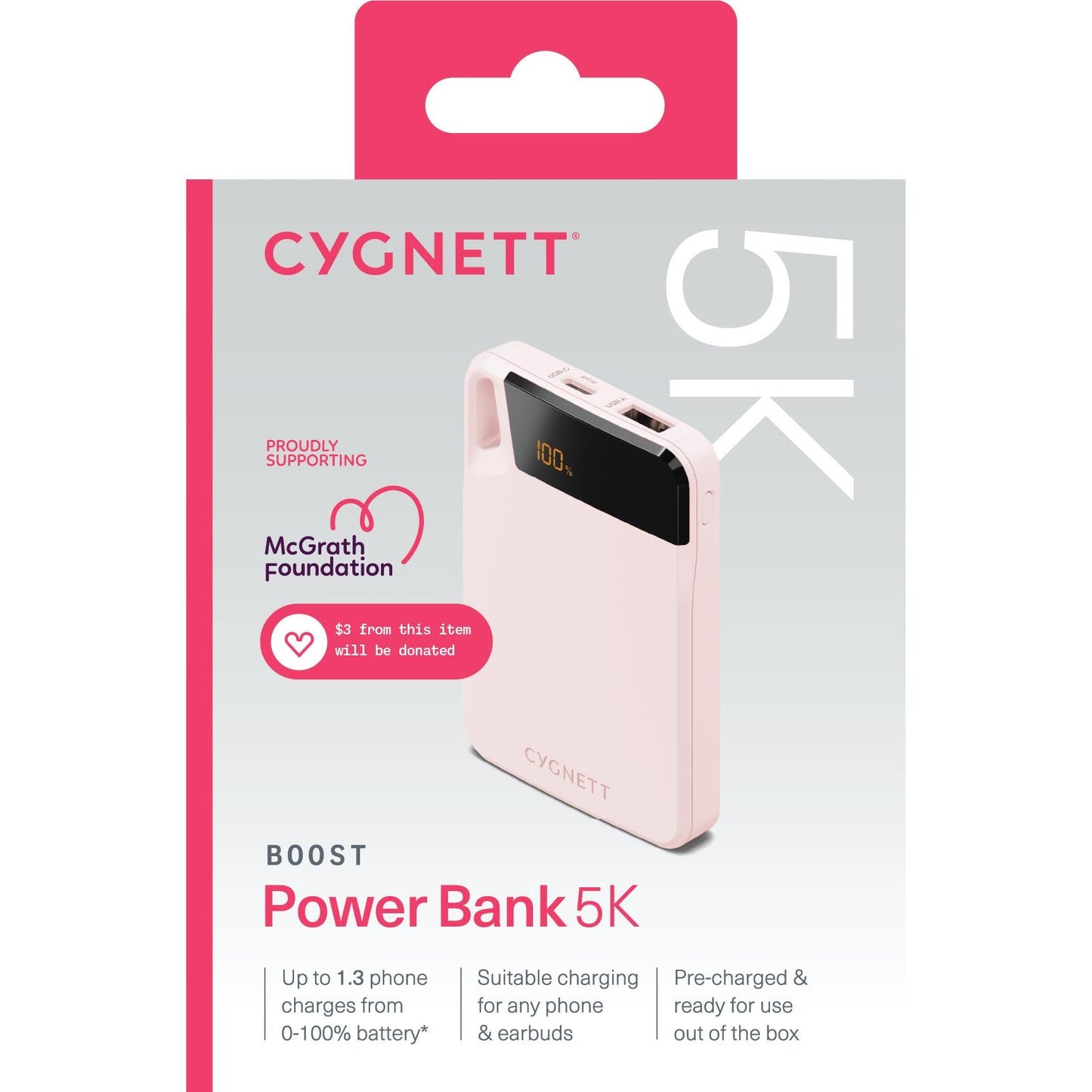 Cygnett 5k Boost Power Bank McGrath (Pink)