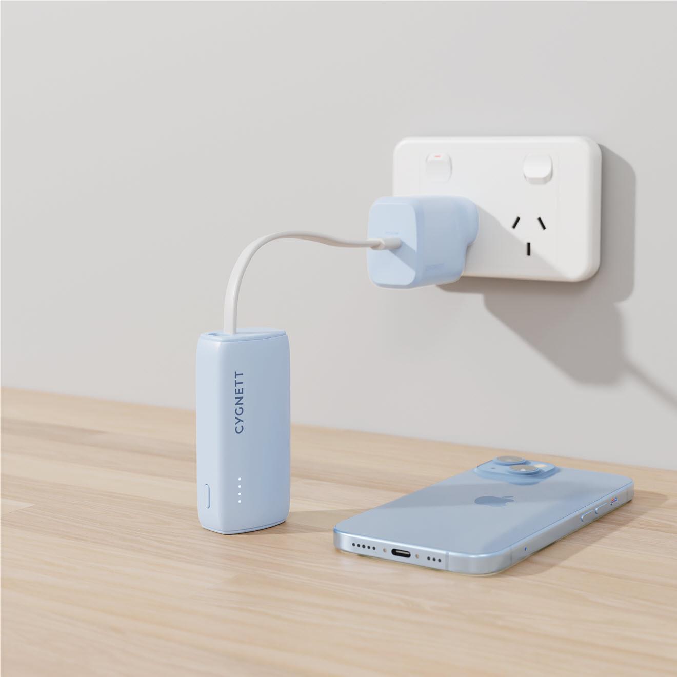 Cygnett Charge Connect 5K Power Bank with Integrated USB-C Cable (Blue)