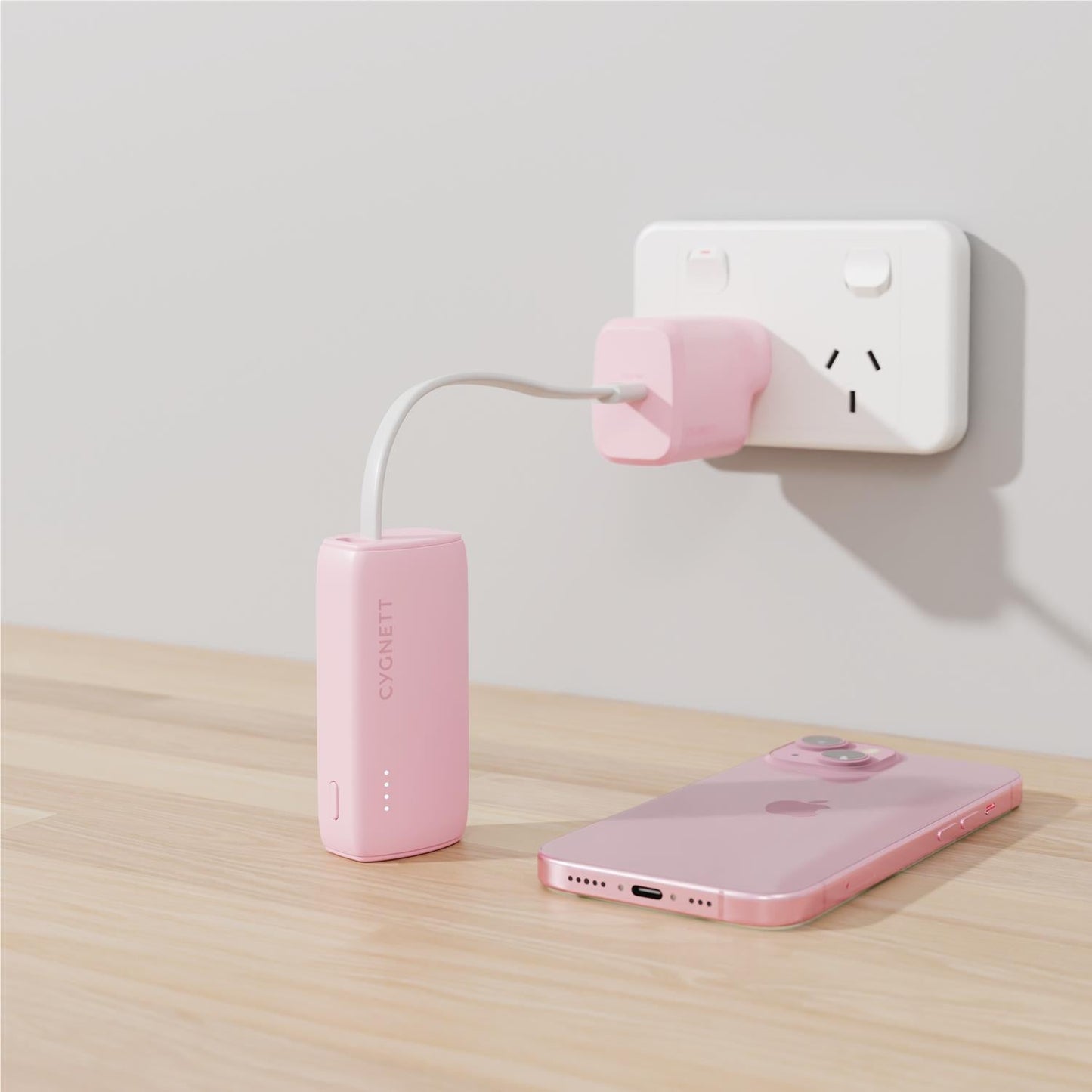 Cygnett Charge Connect 5K Power Bank with Integrated USB-C Cable (Pink)