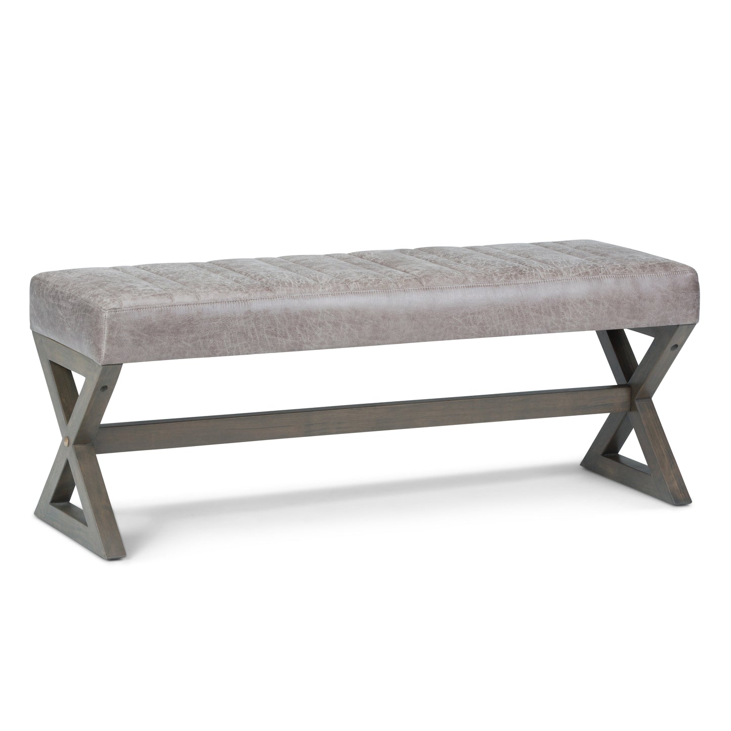 Bloom Upholstered Ottoman Bench with Vertical Stitching and X Design Trestle Base