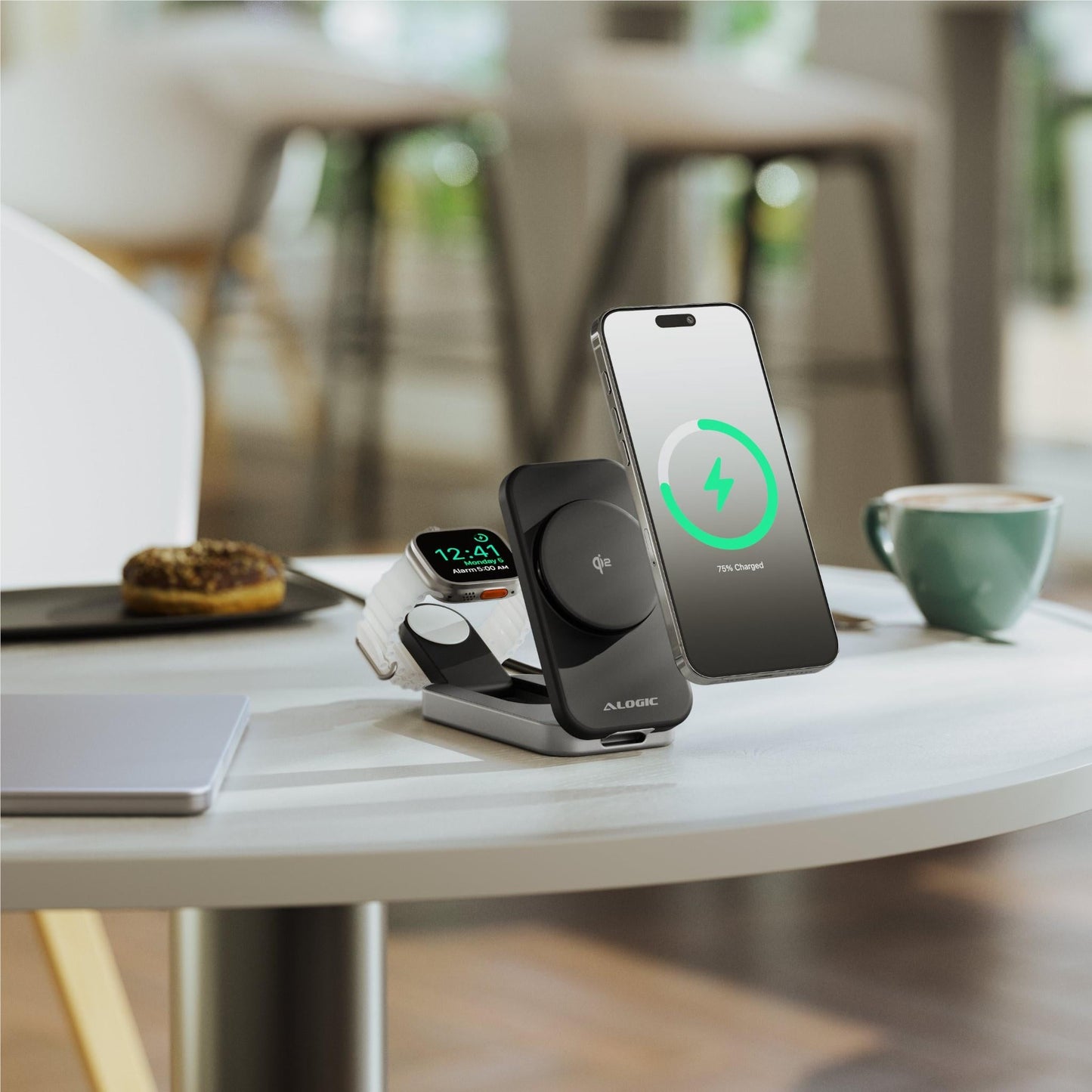 Alogic Flip 2-in-1 Qi2 Wireless Charging Stand (Black)