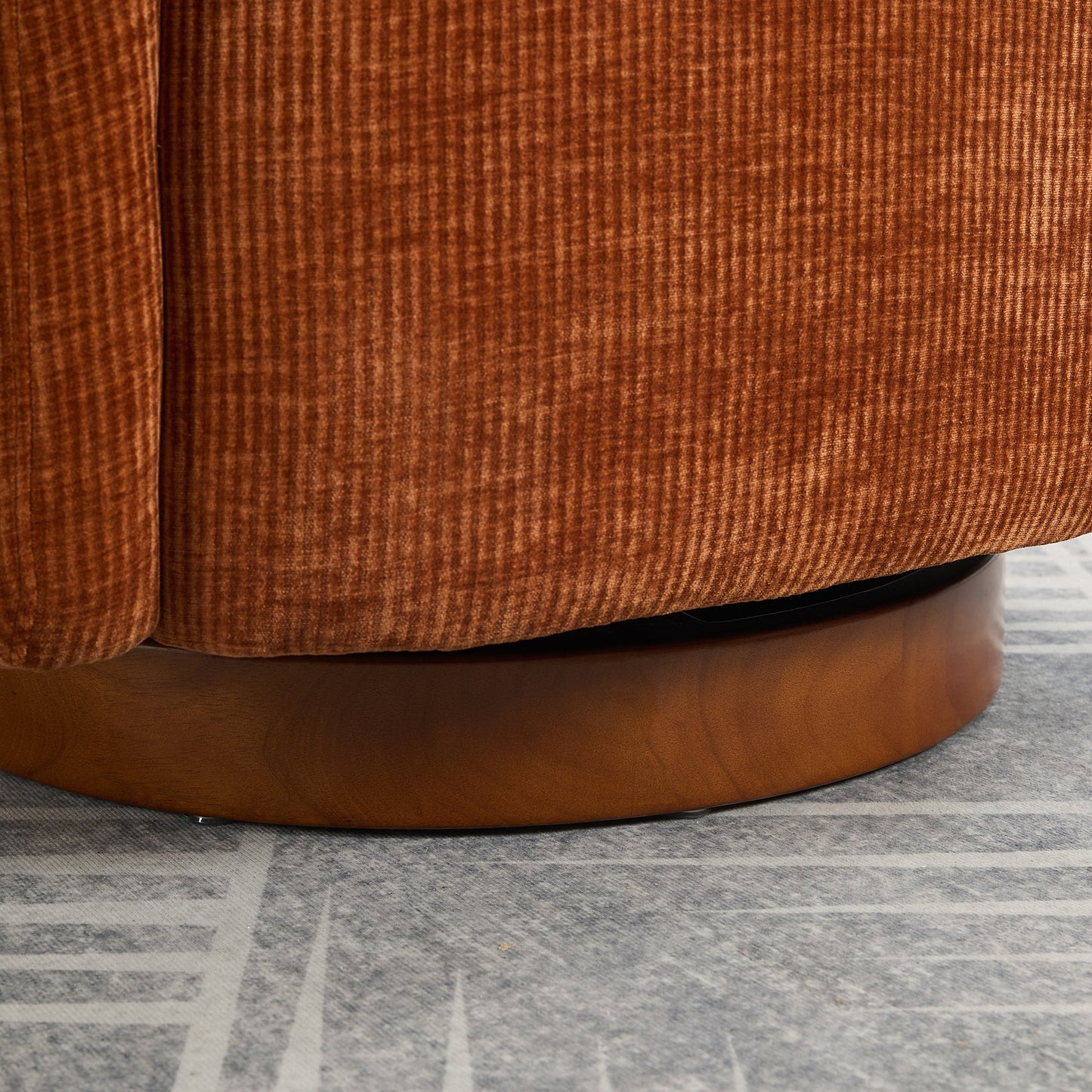 Actuator Upholstered Barrel Chair with 360-Degree Swivel Base and Curved Arms