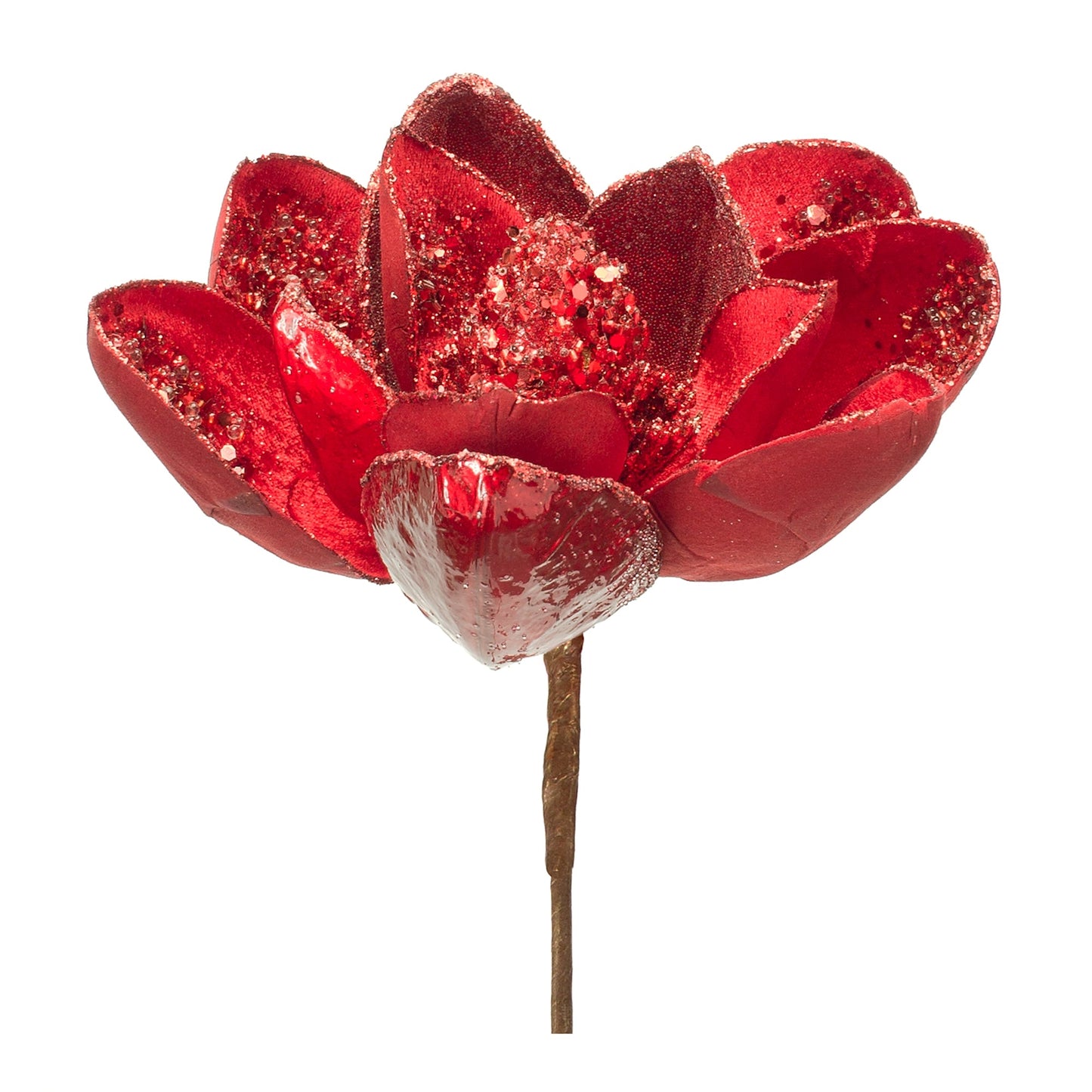 Red Velvet Magnolia Stem with Bead Accents, Set of 6