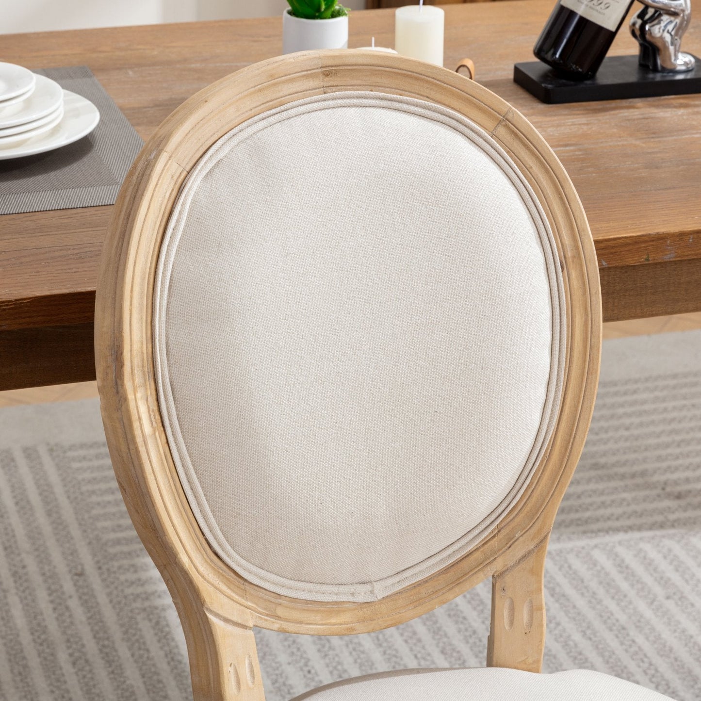 Upholstered Dining Chair with Round Back and Solid Wood Frame, Set of 2