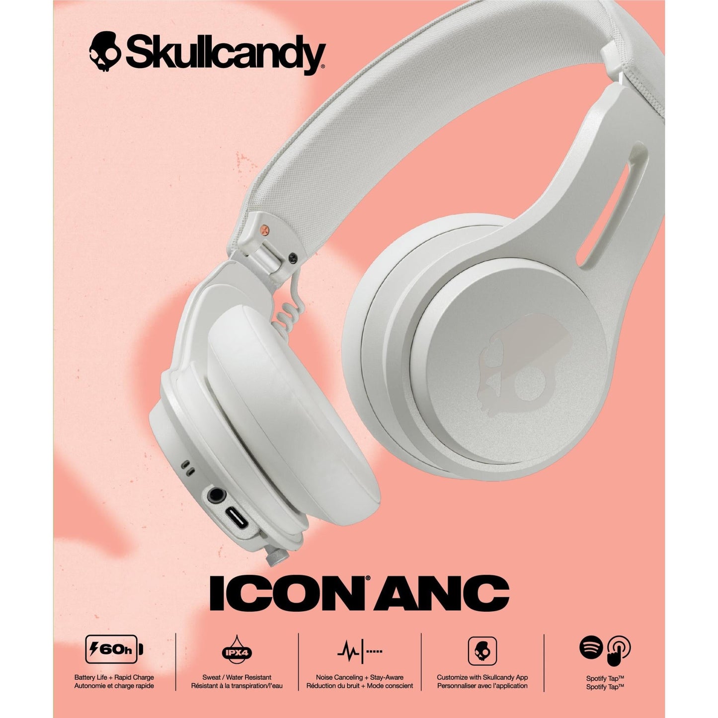 Skullcandy Icon ANC Wireless On-Ear Headphones (Bone Orange)
