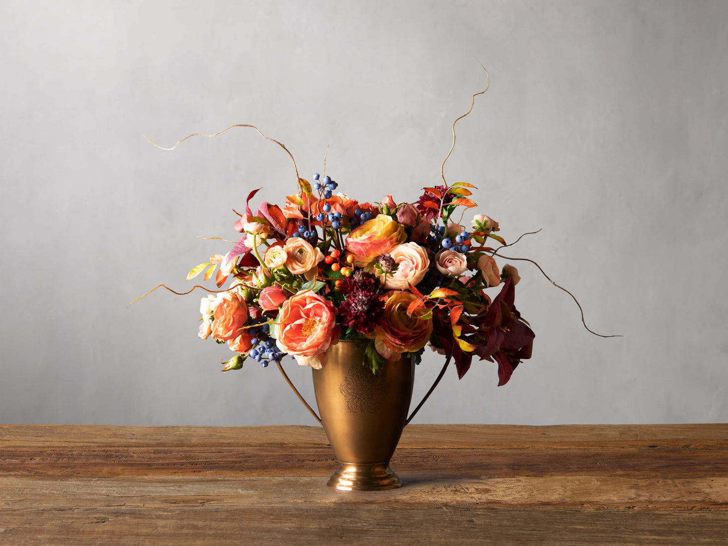 Faux Rich Floral Mix in Brass Vase