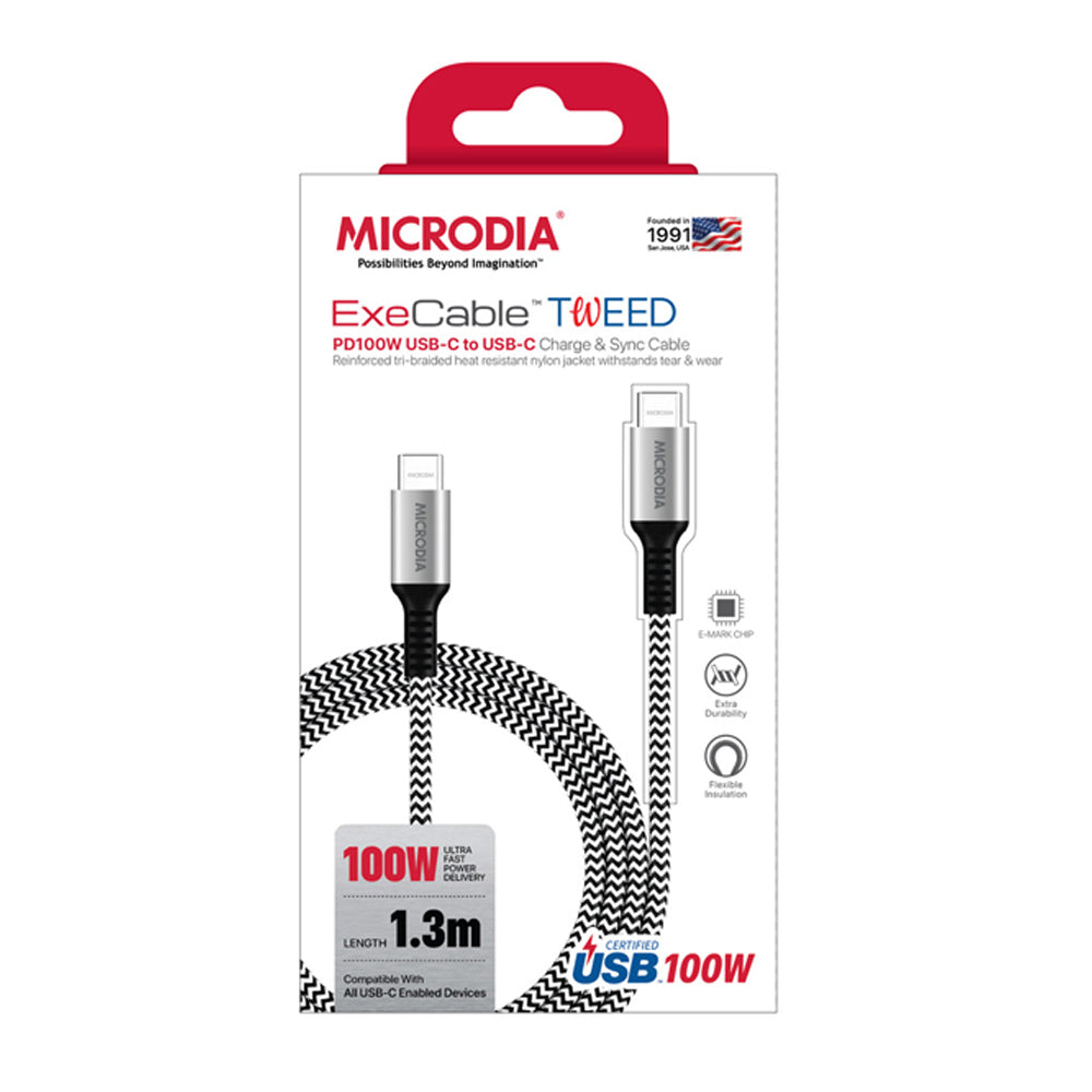 Microdia ExeCable Tweed PD100W USB-C Cable 1.3m (Zebra)
