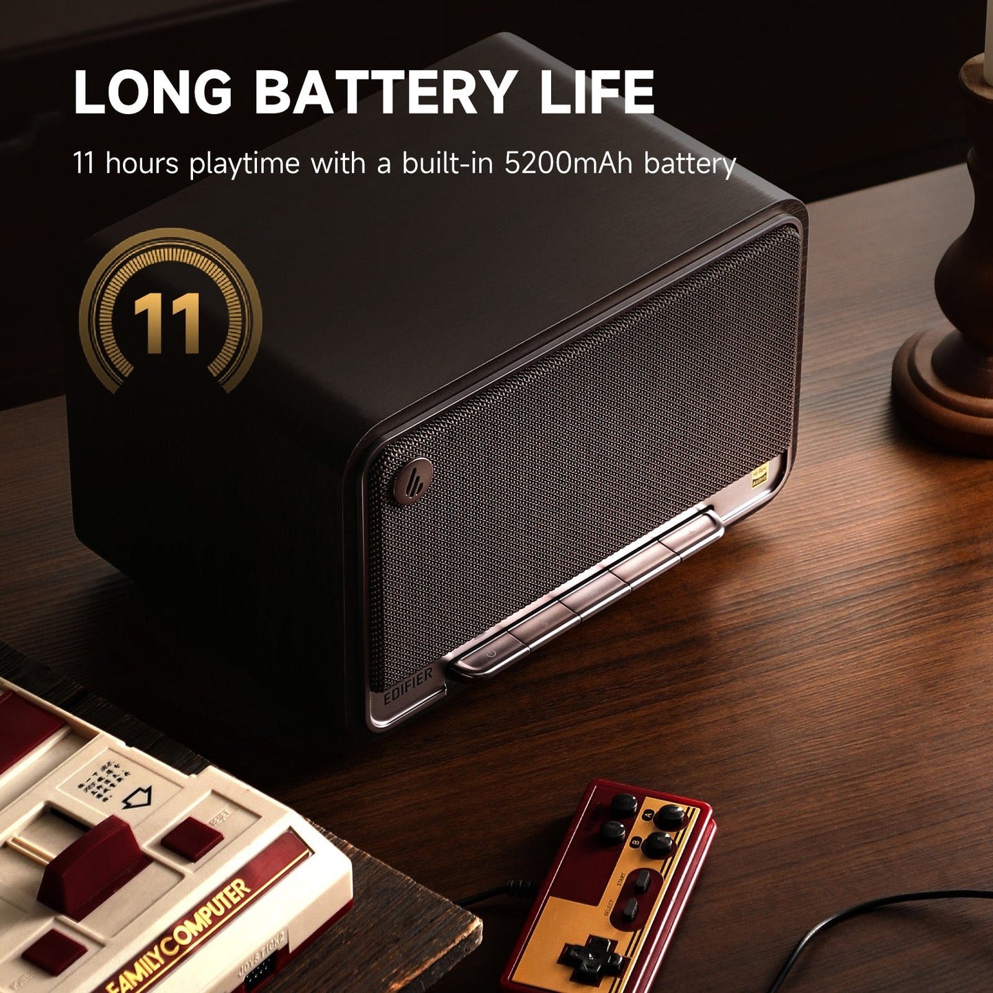 Edifier Tabletop Bluetooth Speakers Portable Wireless Speaker Wi-Fi Bluetooth Compatible AirPlay2 (Black Walnut)