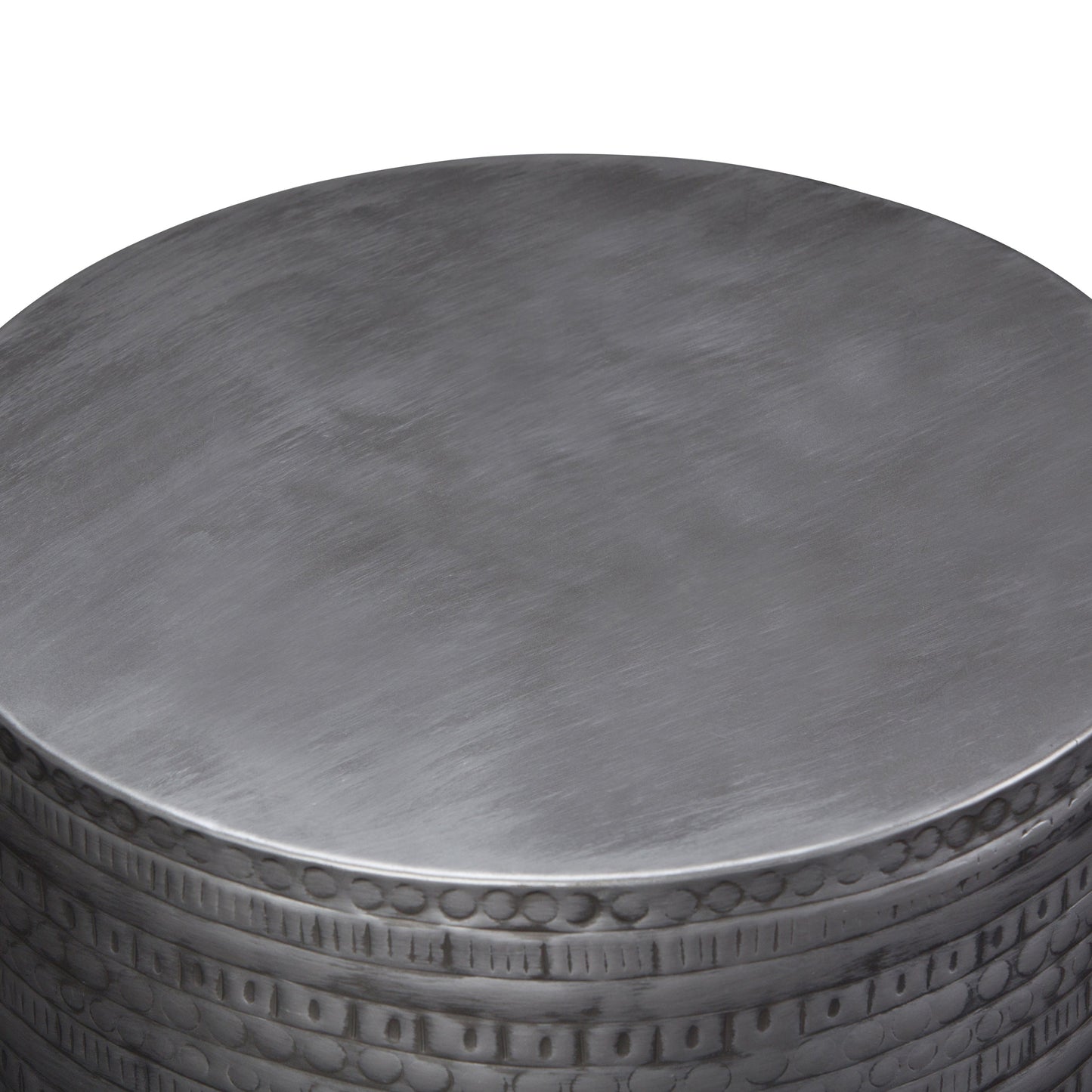 Heights Solid Metal Drum-Shaped Accent Table with Distinctive Texture
