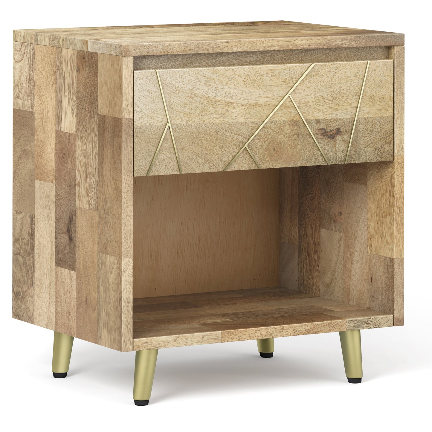 Graceful 1-Drawer Nightstand with Open Bottom Shelf and Metal Legs