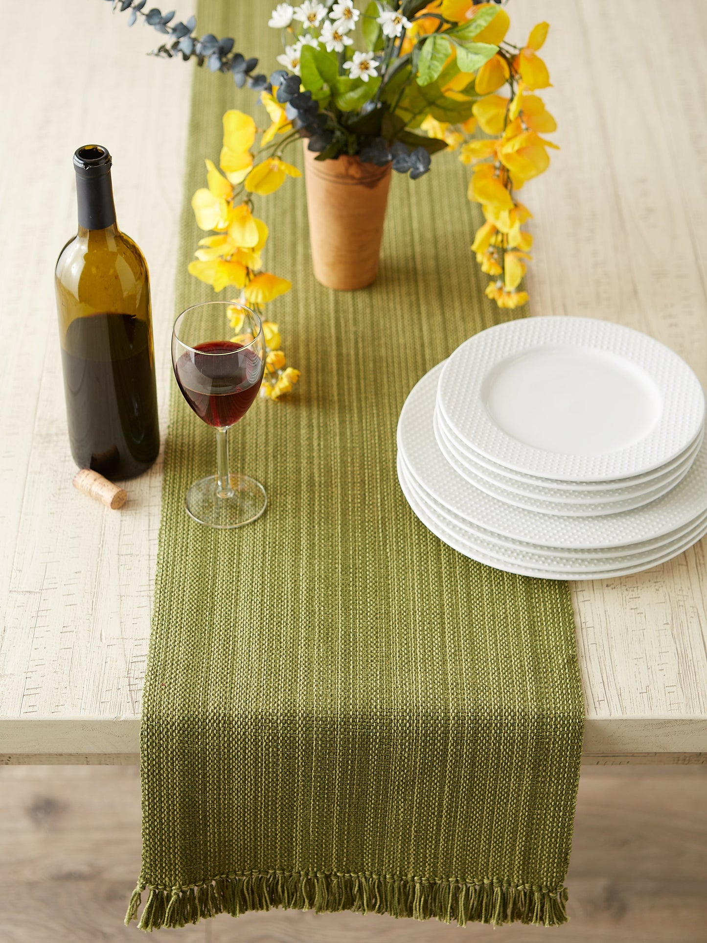 Olive Green Variegated Fringe Table Runner 13X72