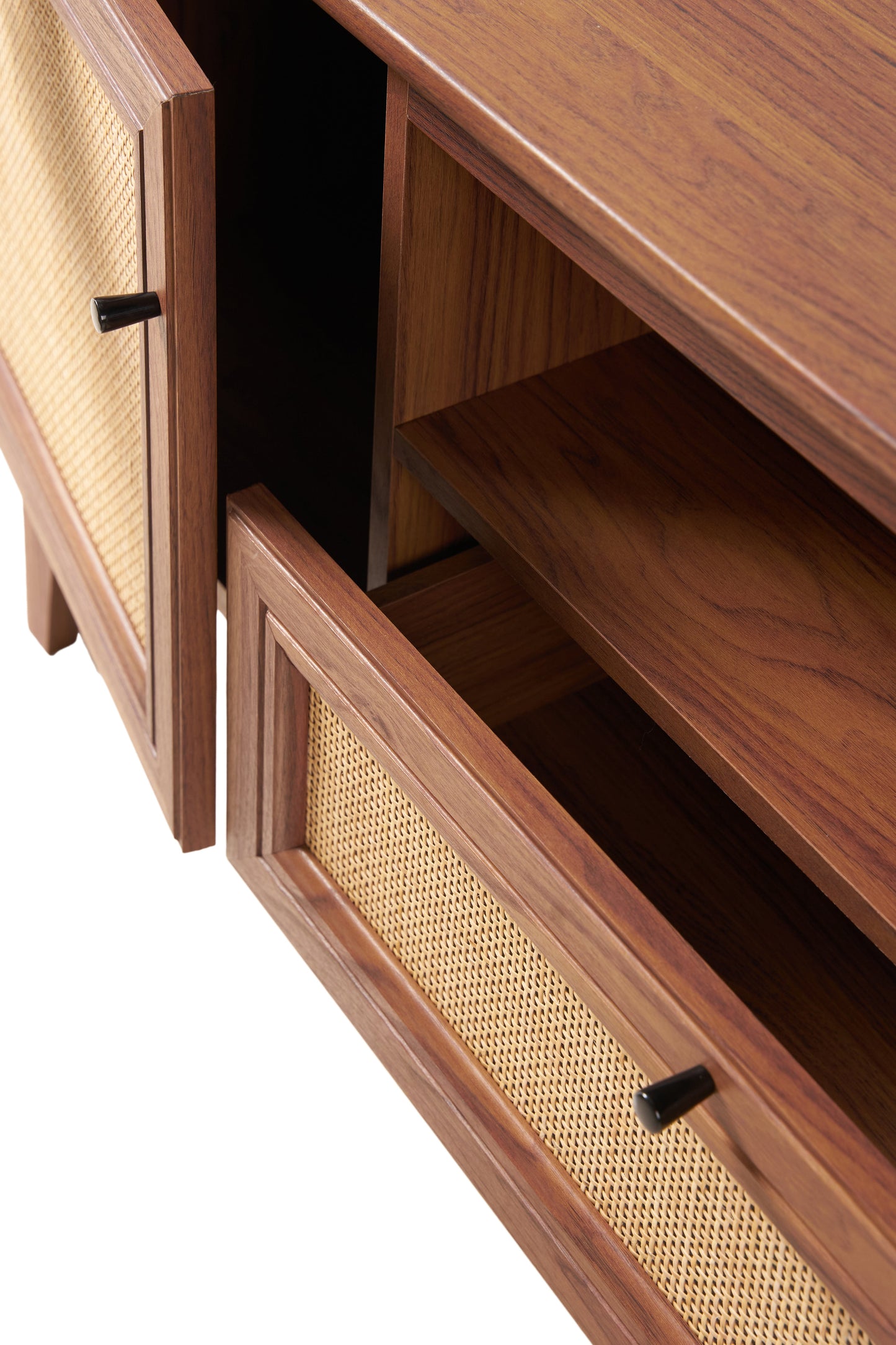 Caned TV Stand, Drawer, Storage Doors Fits TVs up to 65", Cable Management
