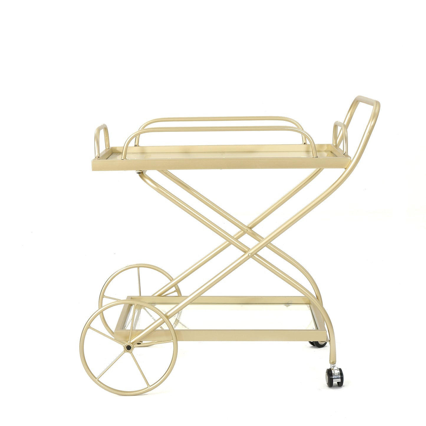 Allegro Outdoor Bar Cart with 2 Tempered Glass Shelves and Metal Frame
