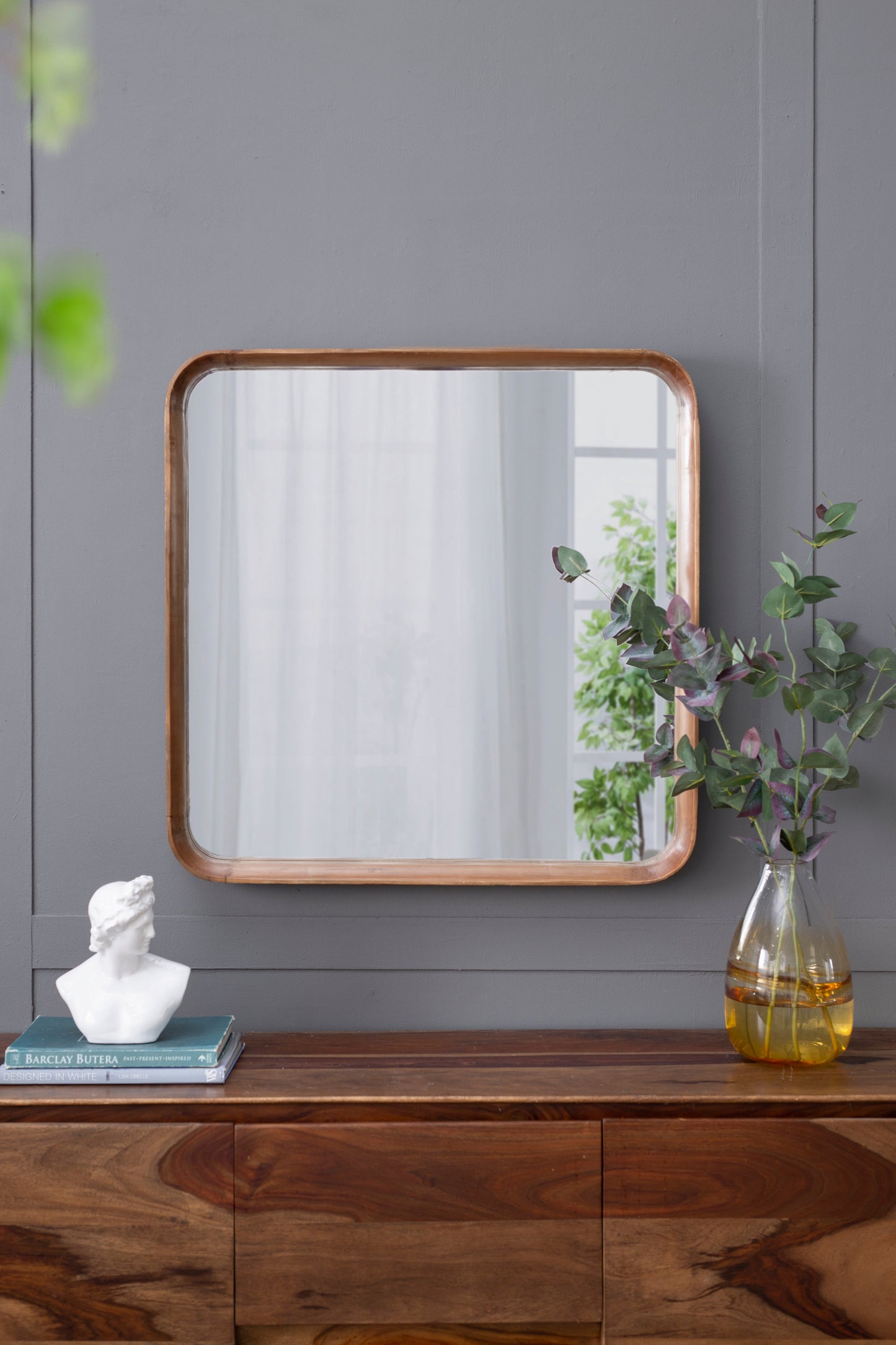 Square Wall Mirror with Wood Frame
