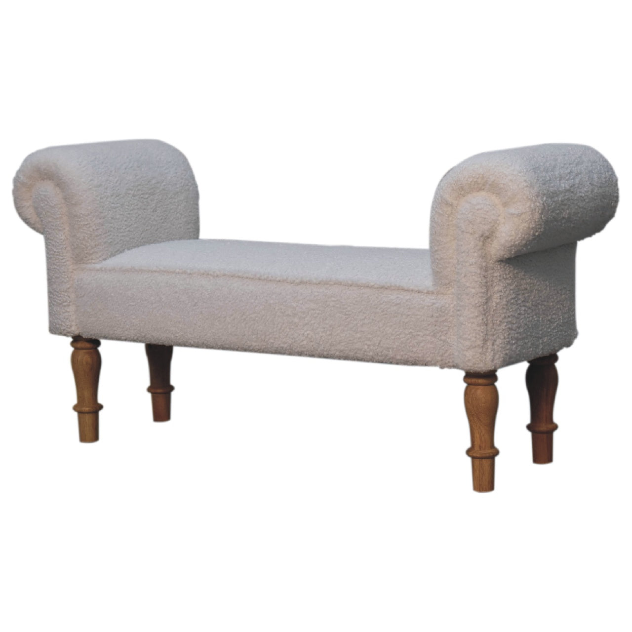 Upholstered Bench with Rolled Arms and Fluted Legs