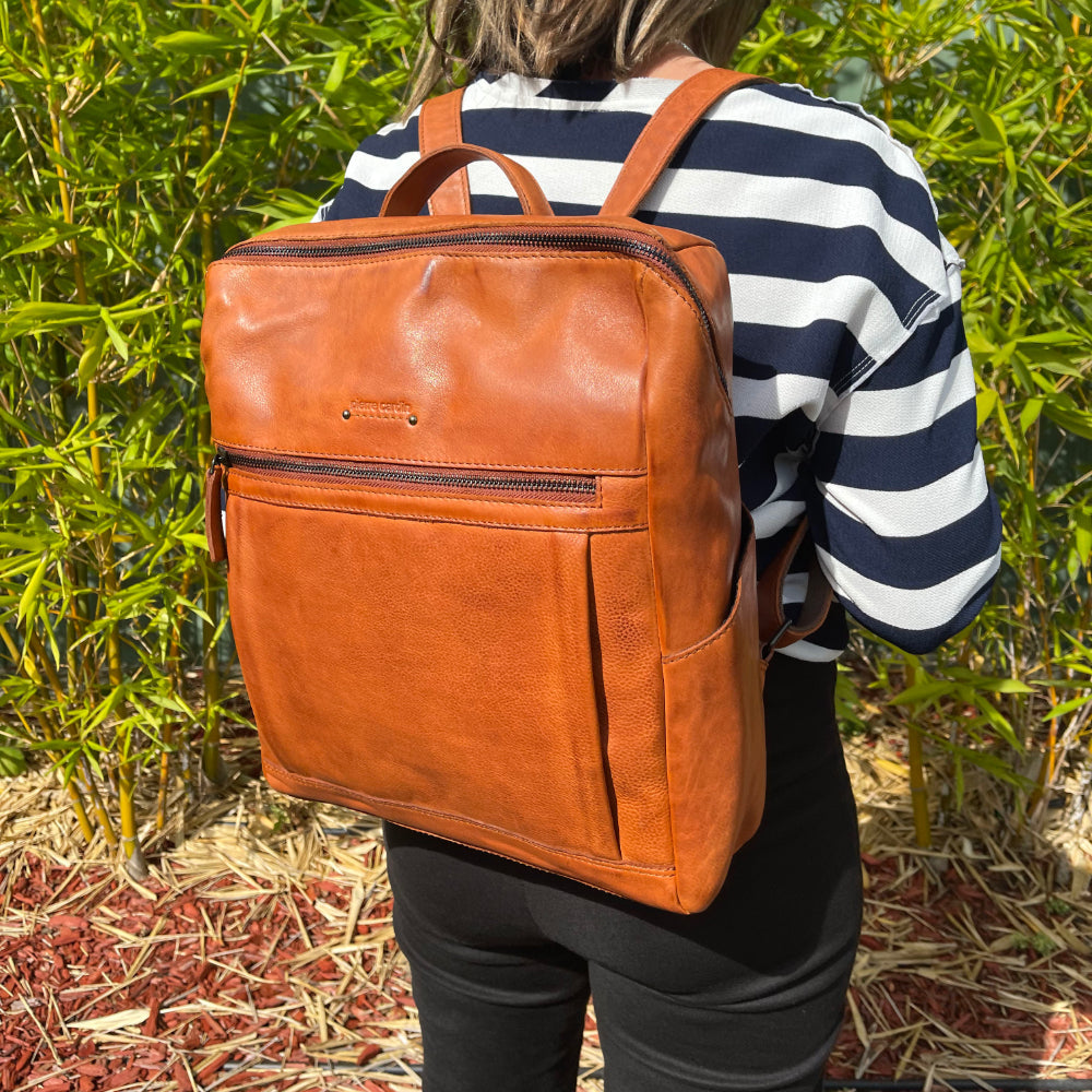 Pierre Cardin Italian Leather 15" Laptop Backpack (Cognac)