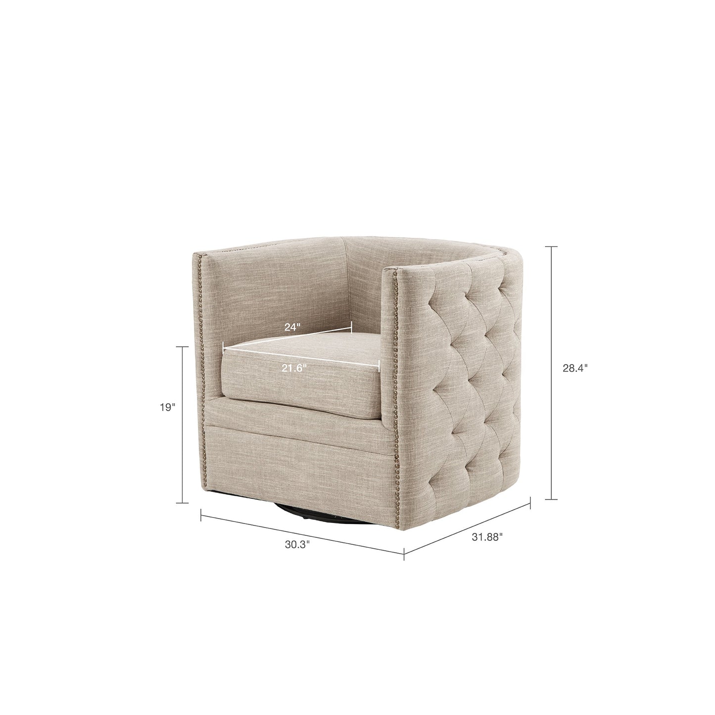 Button Tufted Upholstered Swivel Chair with Low Back and Nailhead Trim