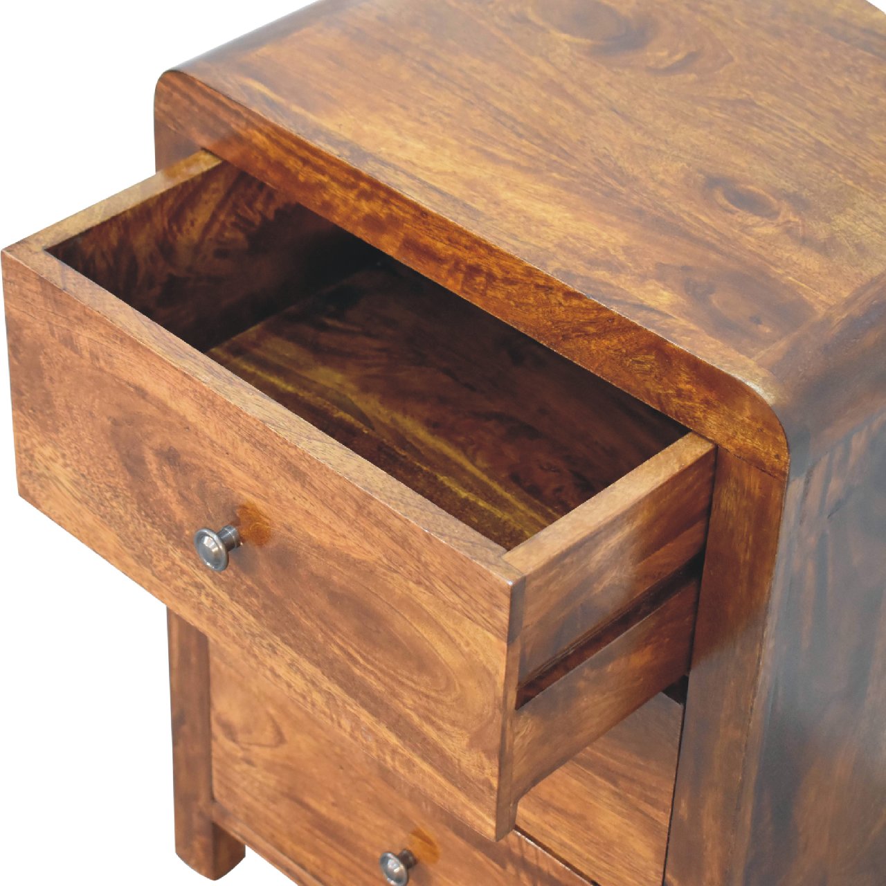 Solid Wood Bedside with 3 Drawers and Metal Handle