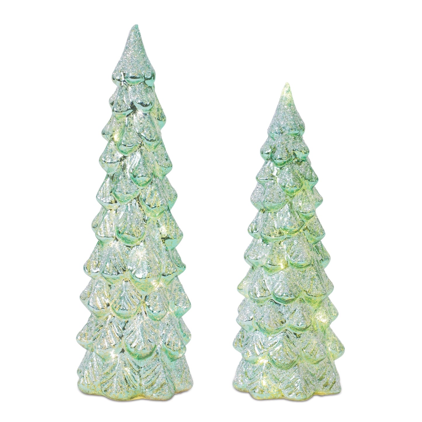 LED Glittered Glass Tree Decor, Set of 2