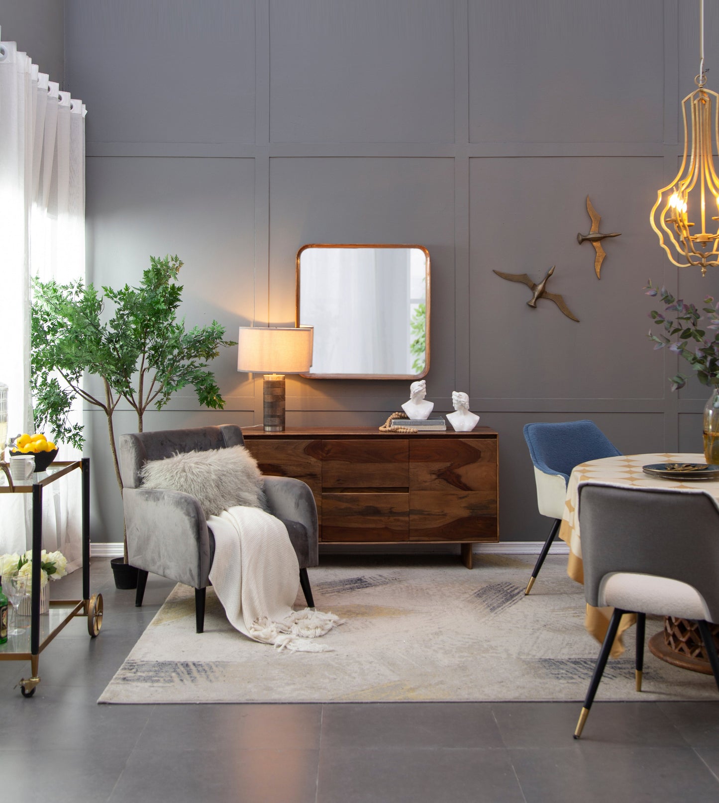 Square Wall Mirror with Wood Frame