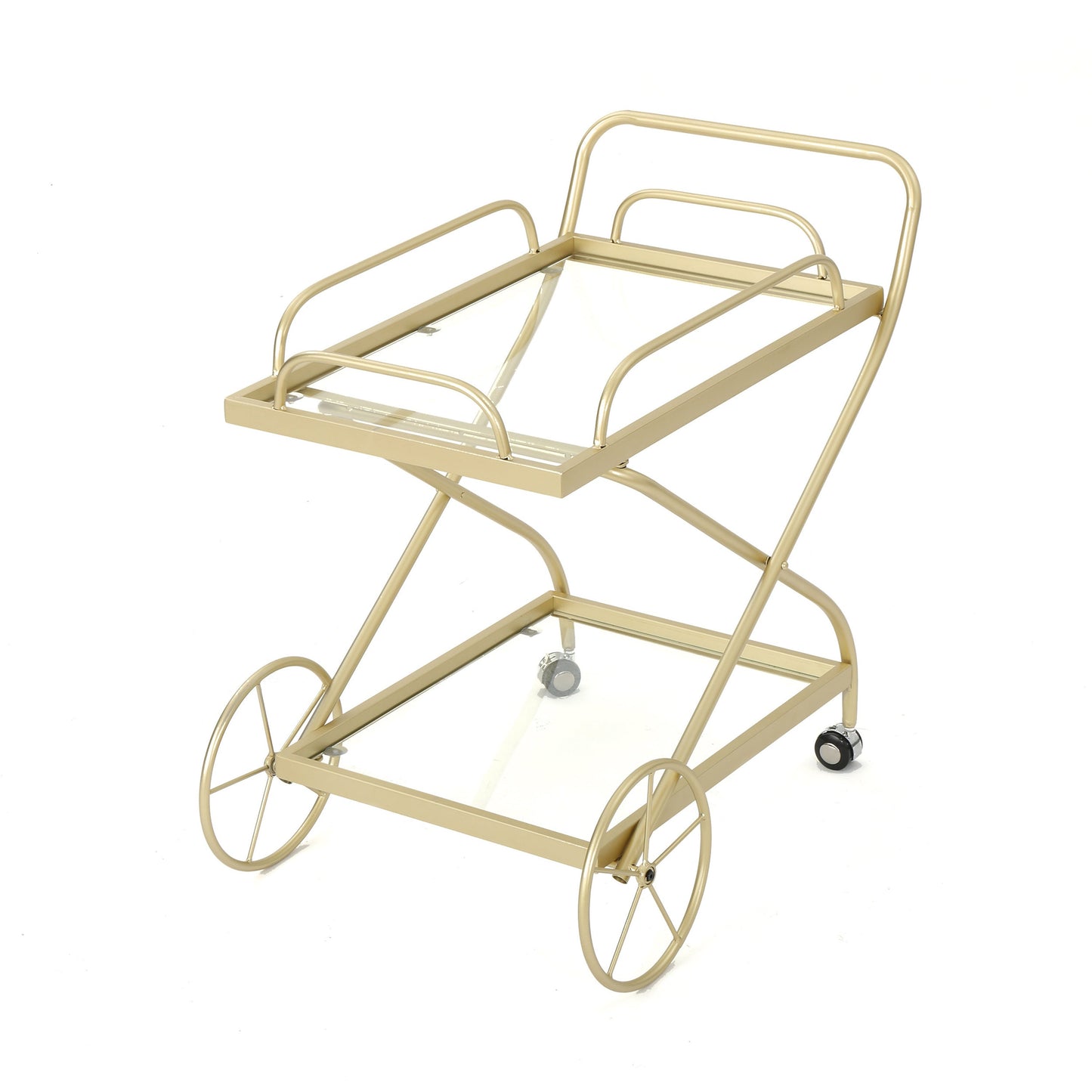 Allegro Outdoor Bar Cart with 2 Tempered Glass Shelves and Metal Frame