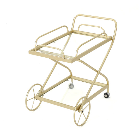 Allegro Outdoor Bar Cart with 2 Tempered Glass Shelves and Metal Frame
