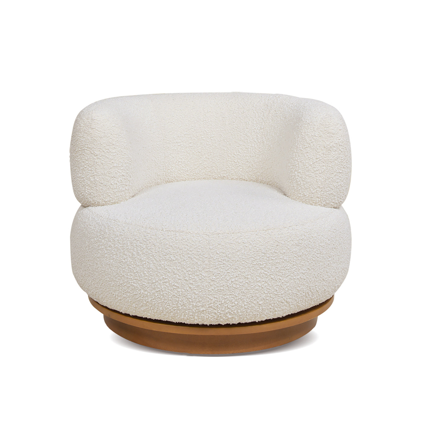 Upholstered Swivel Barrel Chair with Low Back and Wood Base