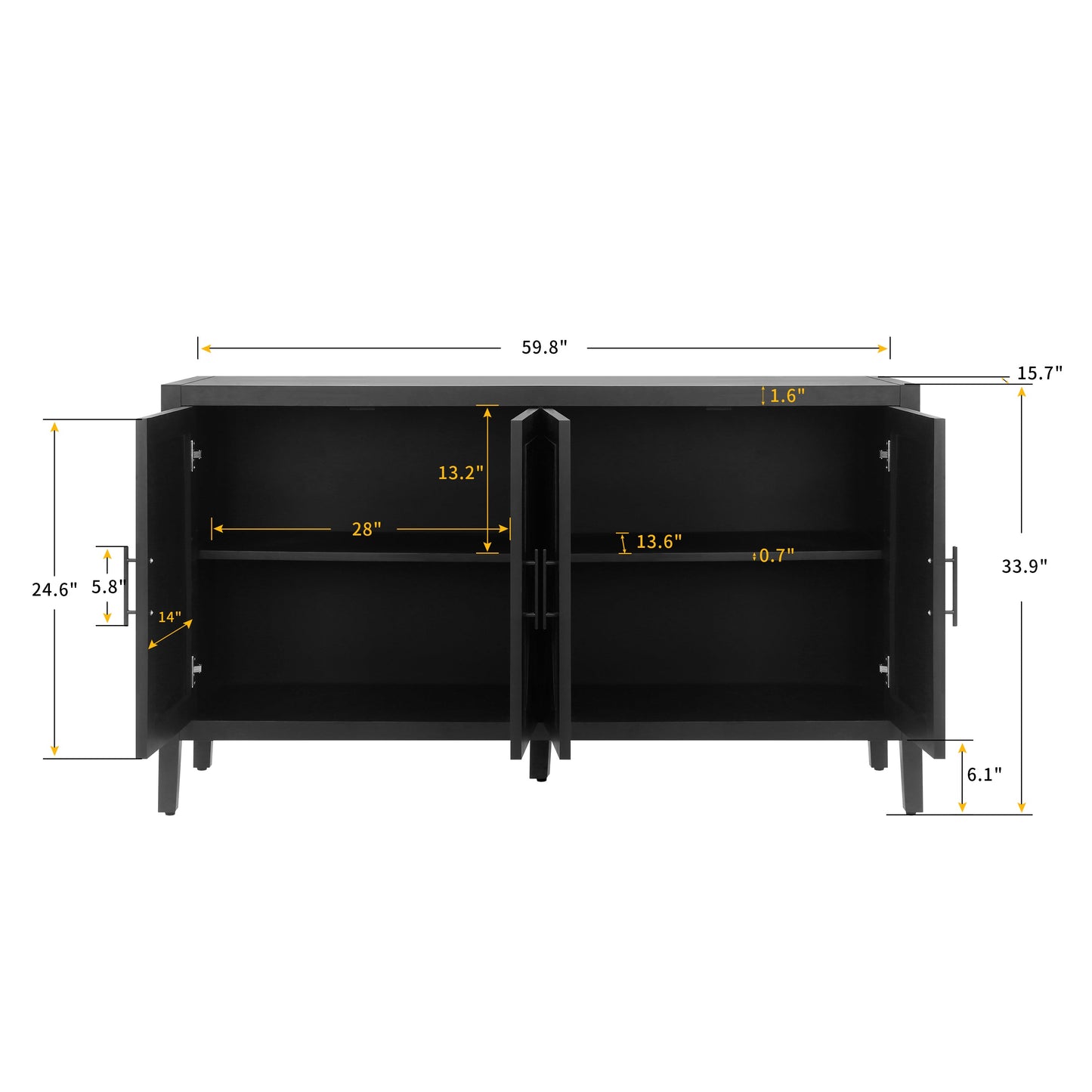 Arcanine 60" Sideboard with 4 Doors and Adjustable Shelves