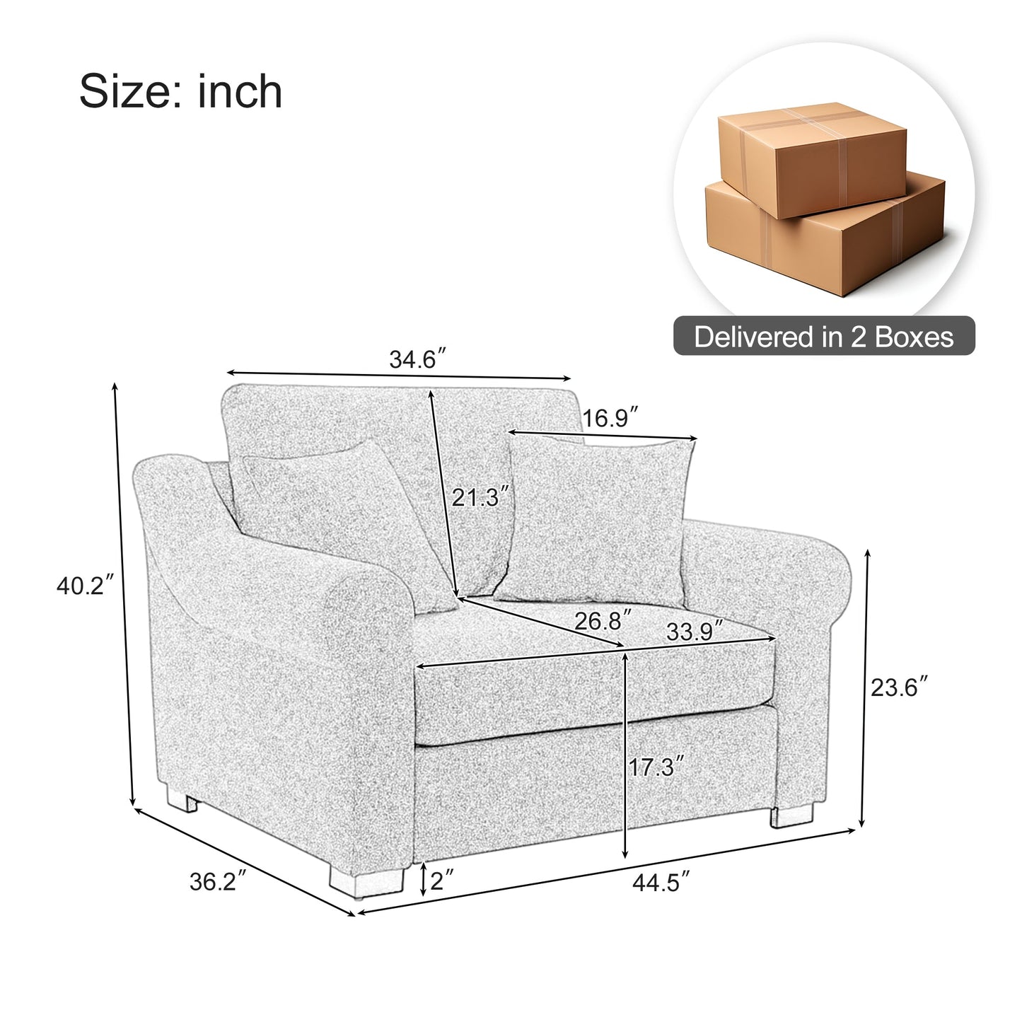 Elicited Upholstered Arm Chair with Wide Armrests and Removable Cushion