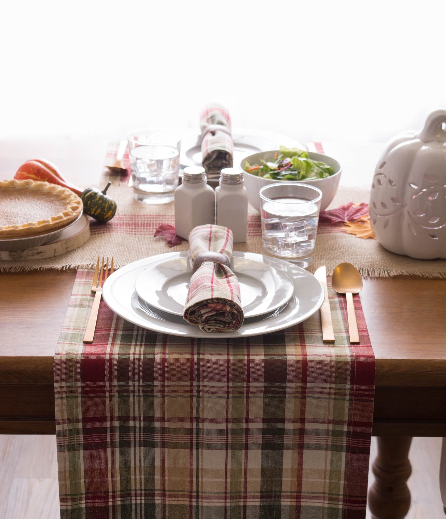 Give Thanks Plaid Table Runner 14X108