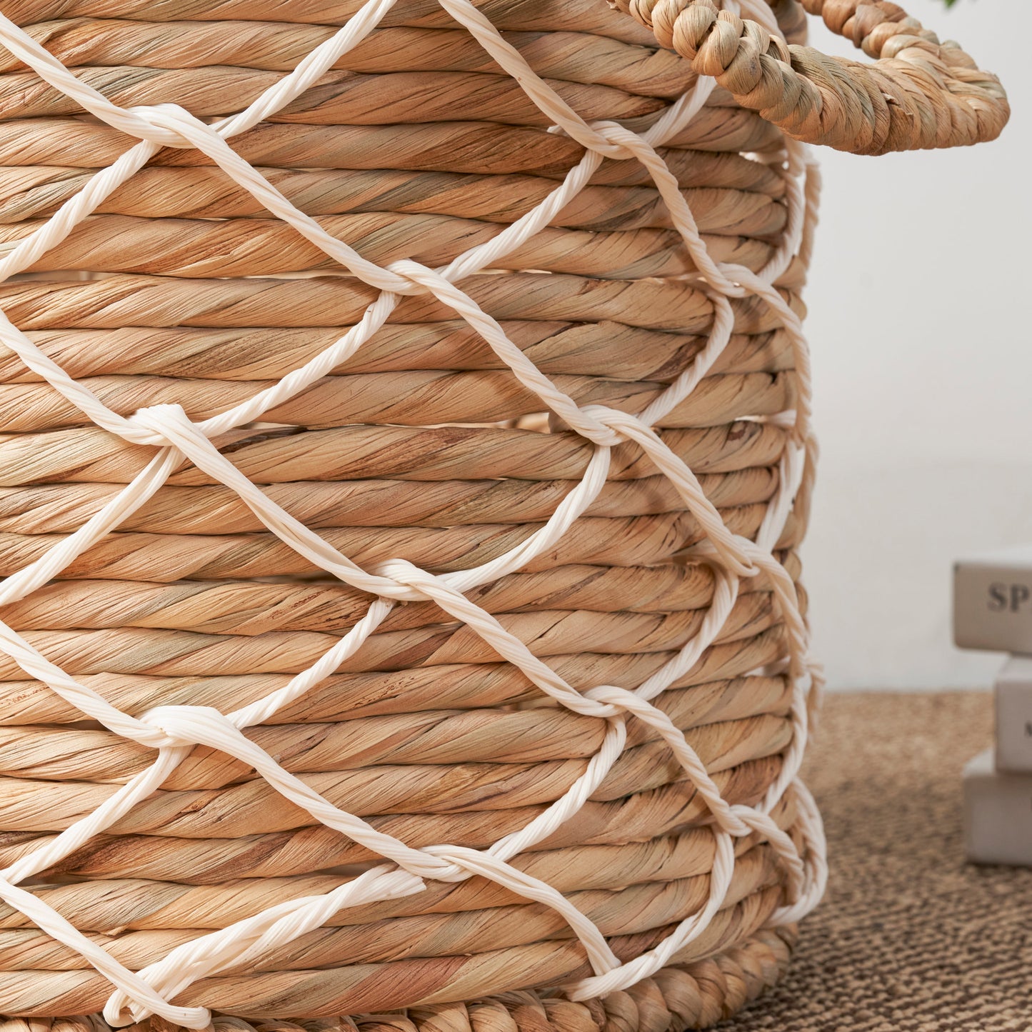 Storage Basket with Handles and Twisted Weave Pattern