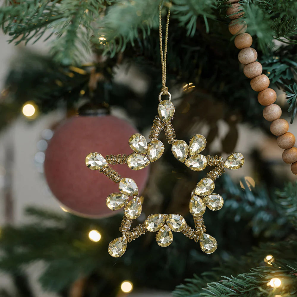 Beaded Snowflake & Star Christmas Ornaments, Set of 4