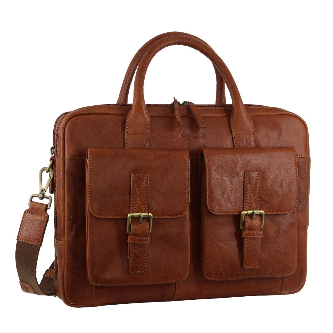Pierre Cardin Leather 15" Multi-Compartment Laptop Bag (Tan)