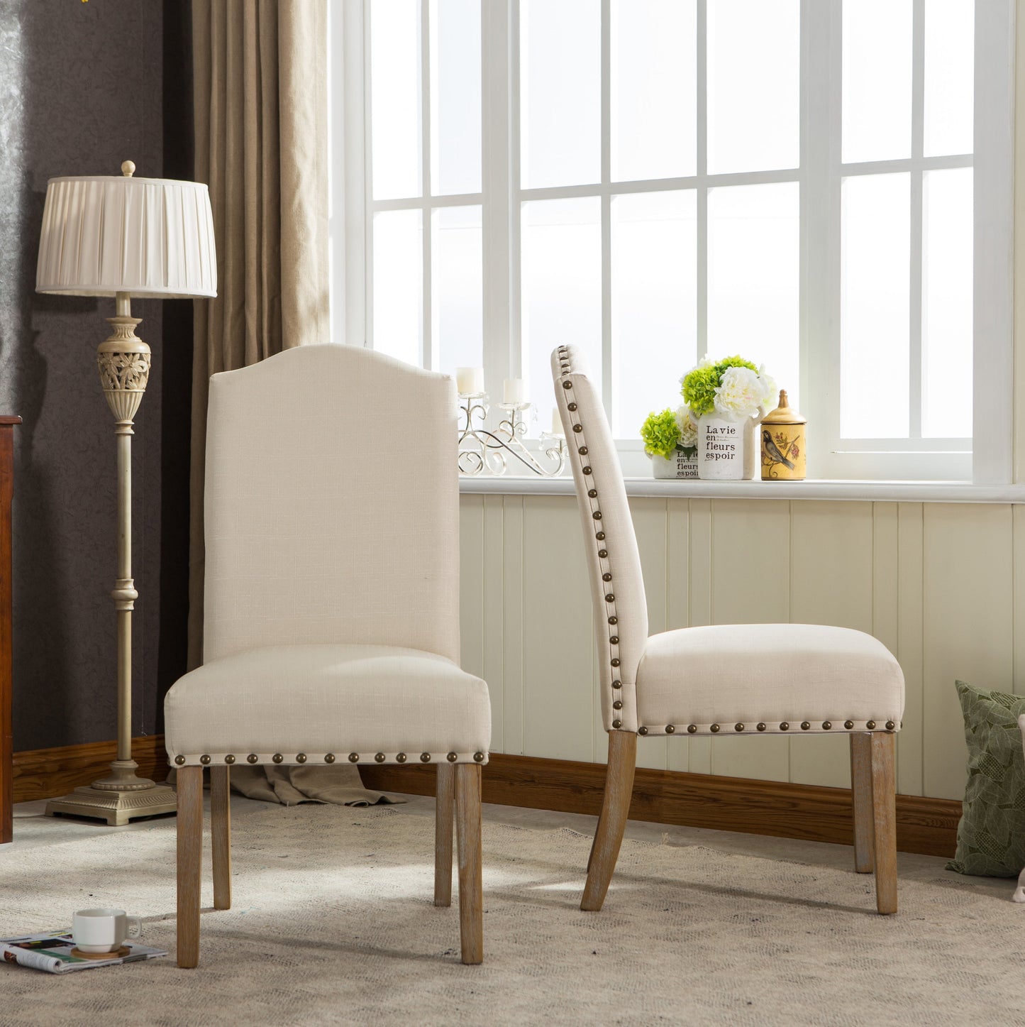 Wolen Upholstered Dining Chair with Nailhead Trim and High Back, Set of 2