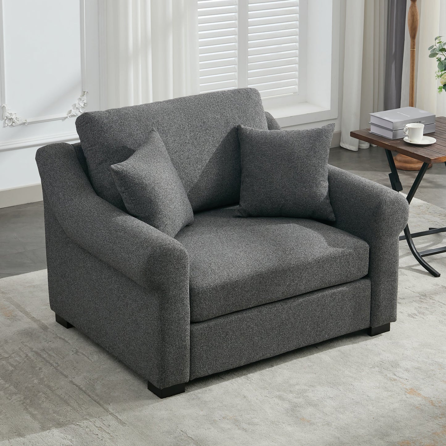 Elicited Upholstered Arm Chair with Wide Armrests and Removable Cushion