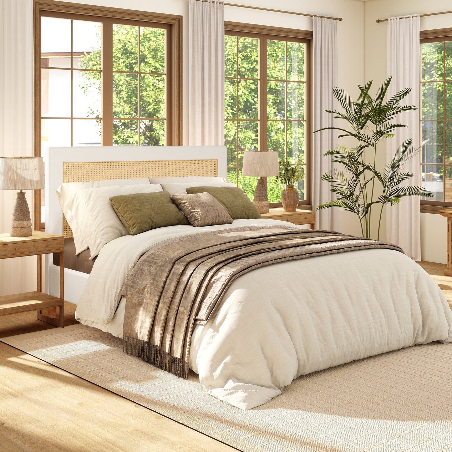Captivat Platform Bed with Cane-Back and Solid Wood Legs