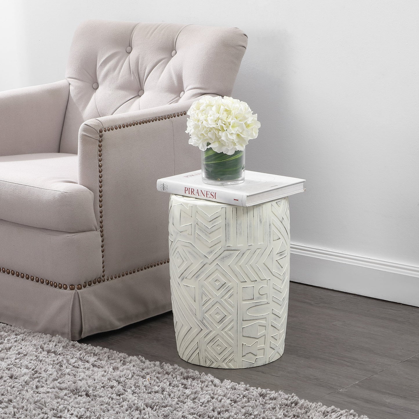 Rafi MidCentury Modern Geometric Drum Garden Stool