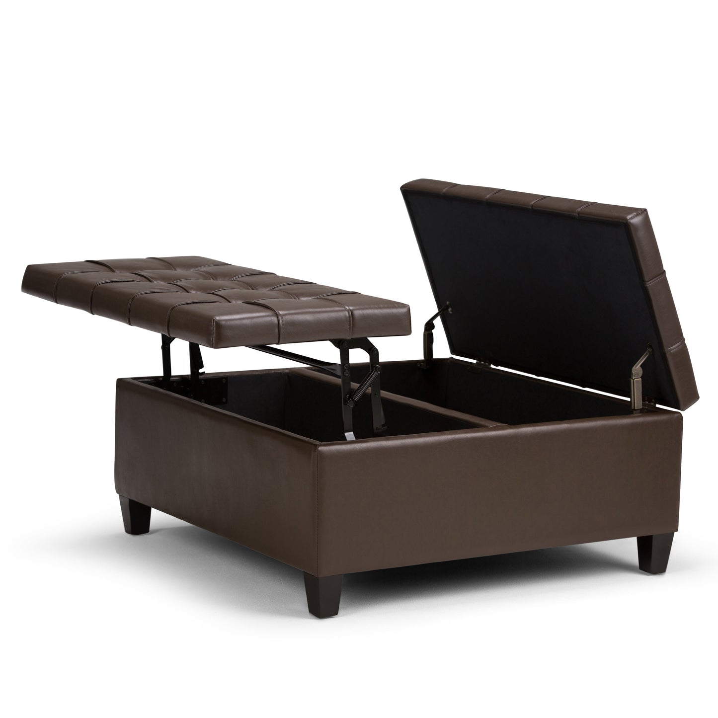 Flame Upholstered Lift Top Square Ottoman with Stitched Tufting