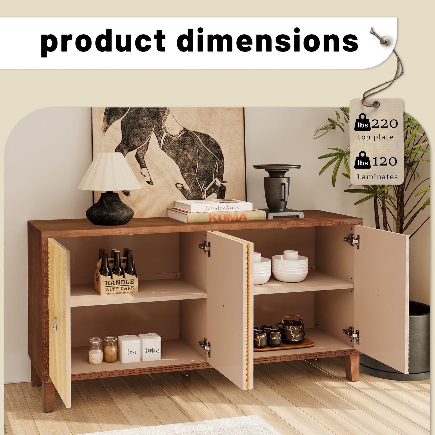 Storage Cabinet with 4 Doors and Adjustable Shelves
