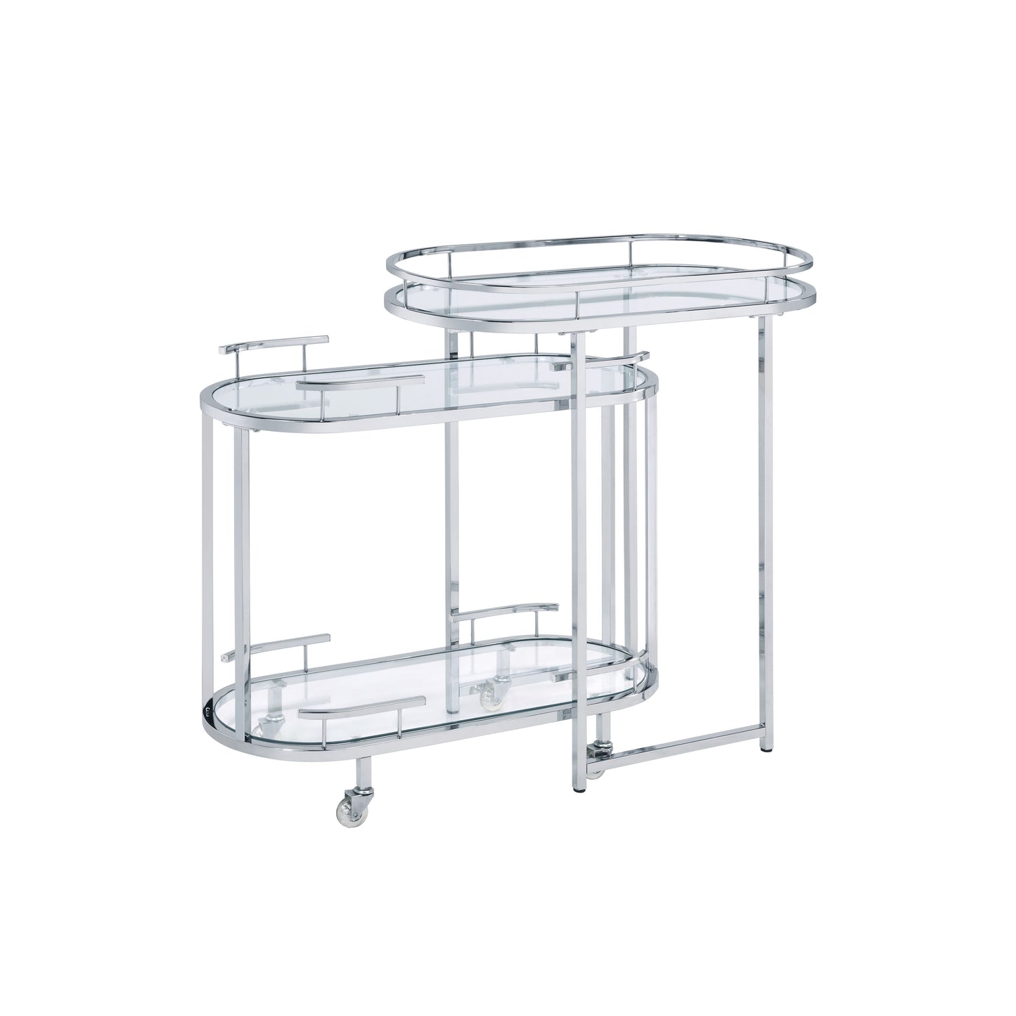 Serving Cart and Bar Table with Chrome Frame and Glass Shelves