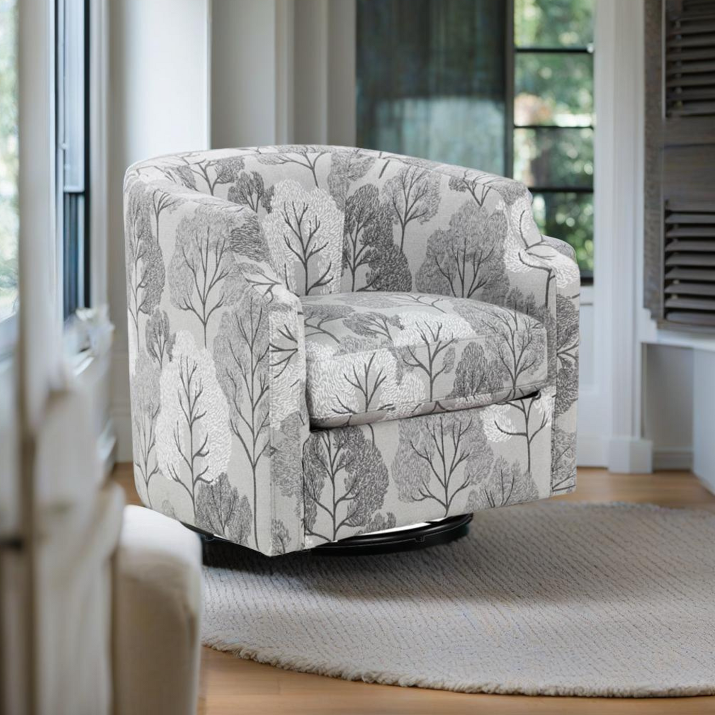 Crocoite Upholstered Barrel Chair with Clip Arms Design and 360-Degree Swivel