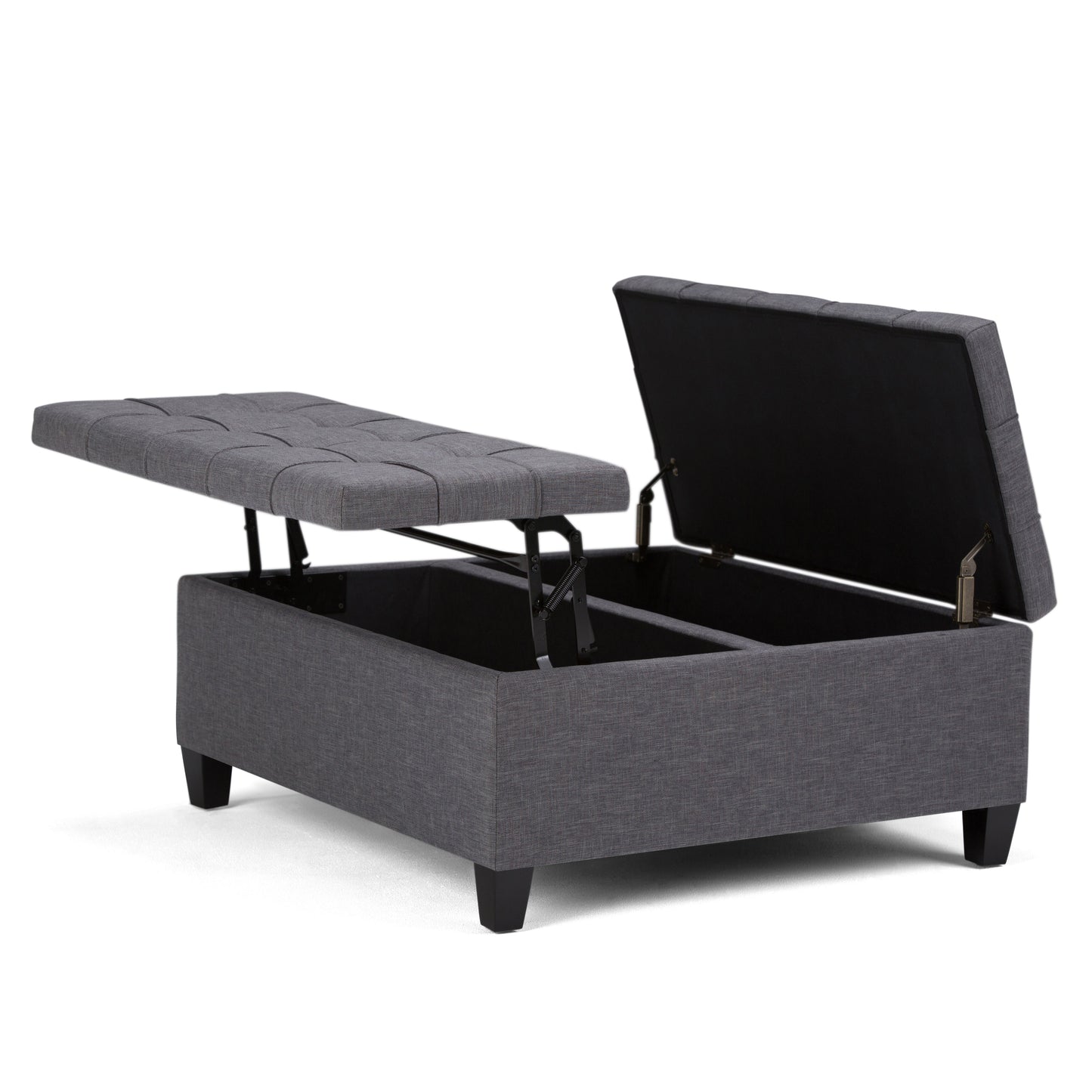 Flame Upholstered Lift Top Square Ottoman with Stitched Tufting