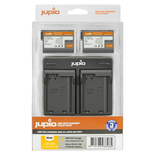 Jupio 2x Batteries 1700mAh & USB Dual Charger Kit For Nikon EN-EL15B