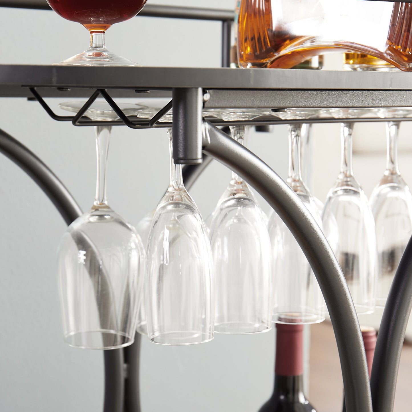 2-Tier Metal Bar Cart with Wine Rack and Glass Holder