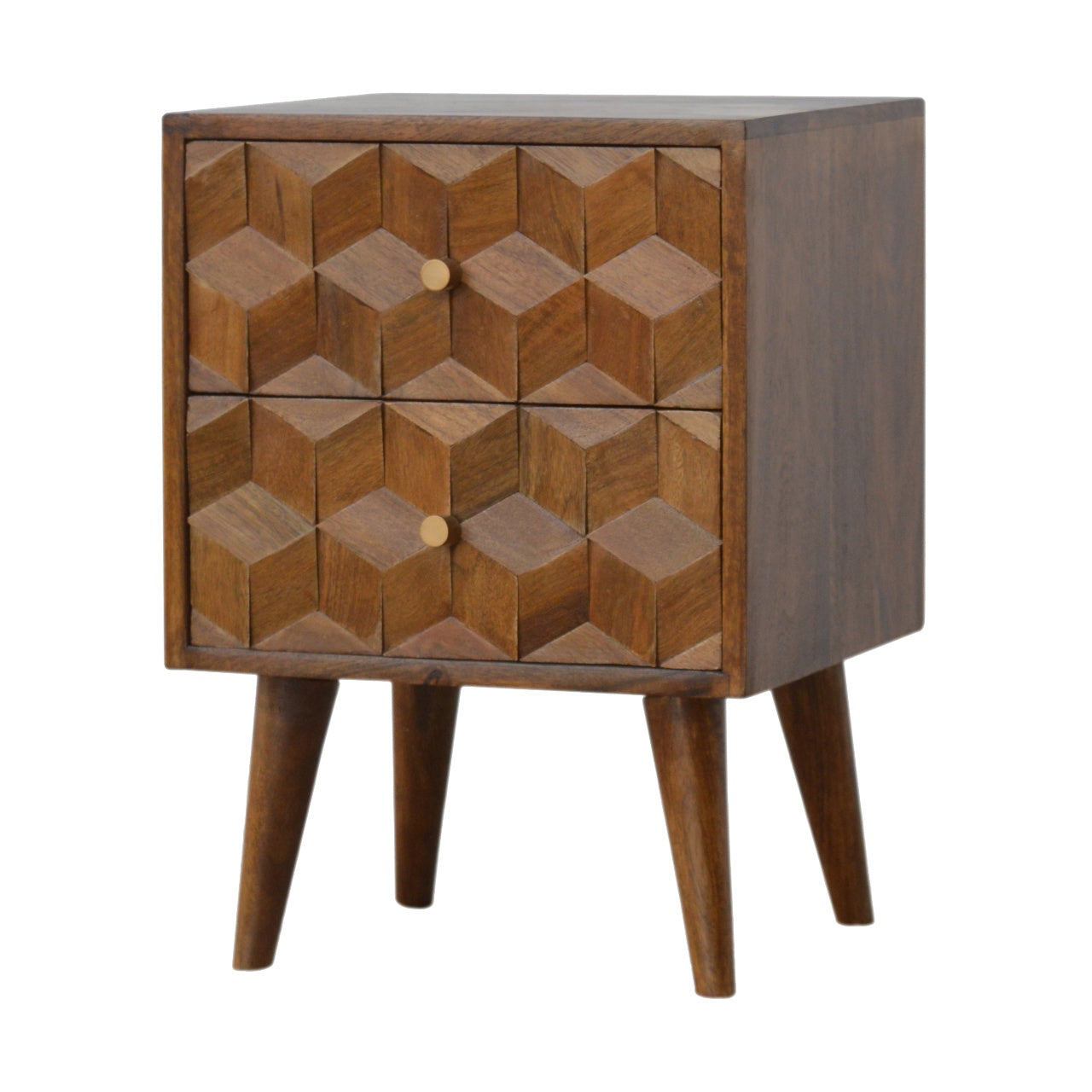 Cube Carved Bedside with 2 Drawers