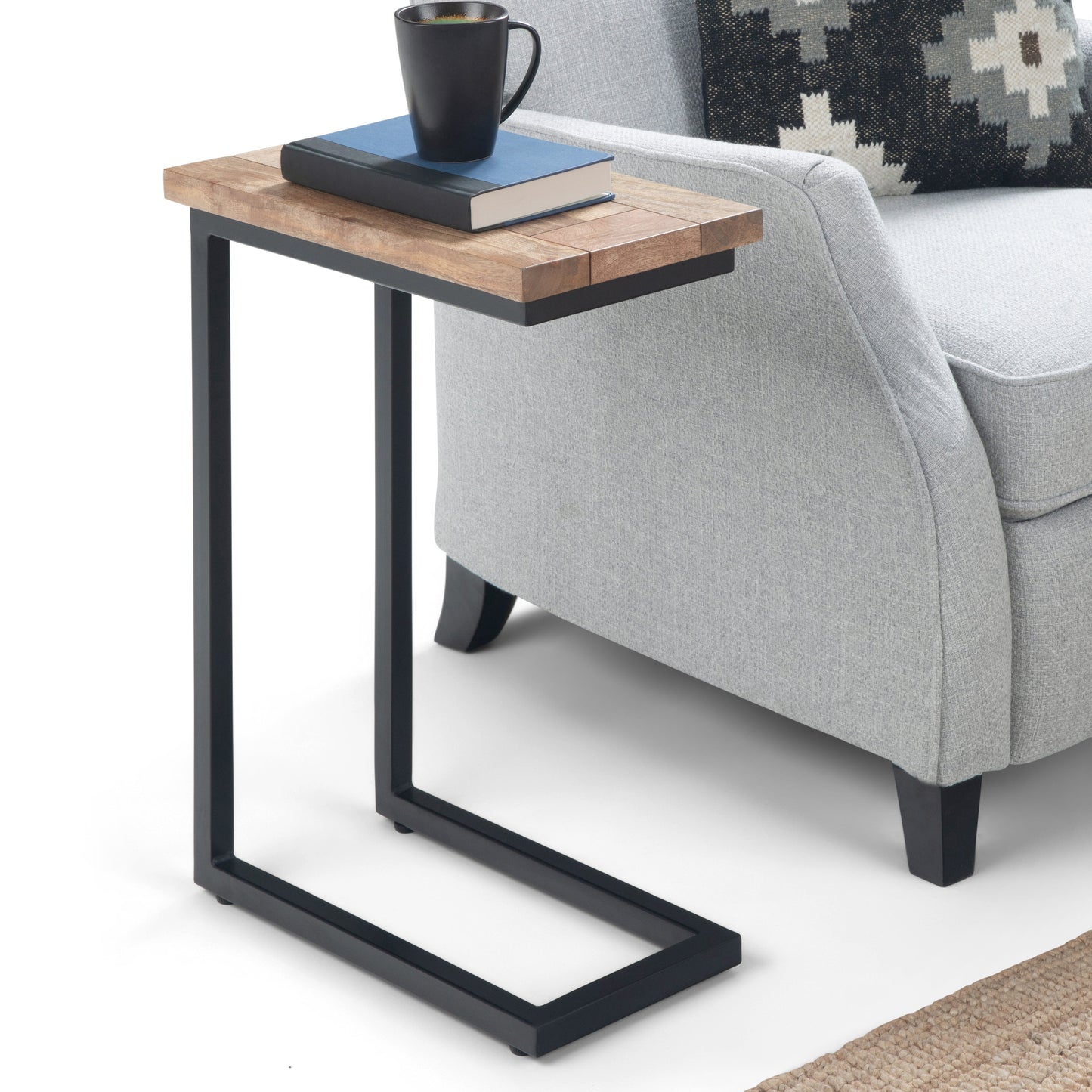 Haloed Side Table with C-Shaped Design and Metal Frame
